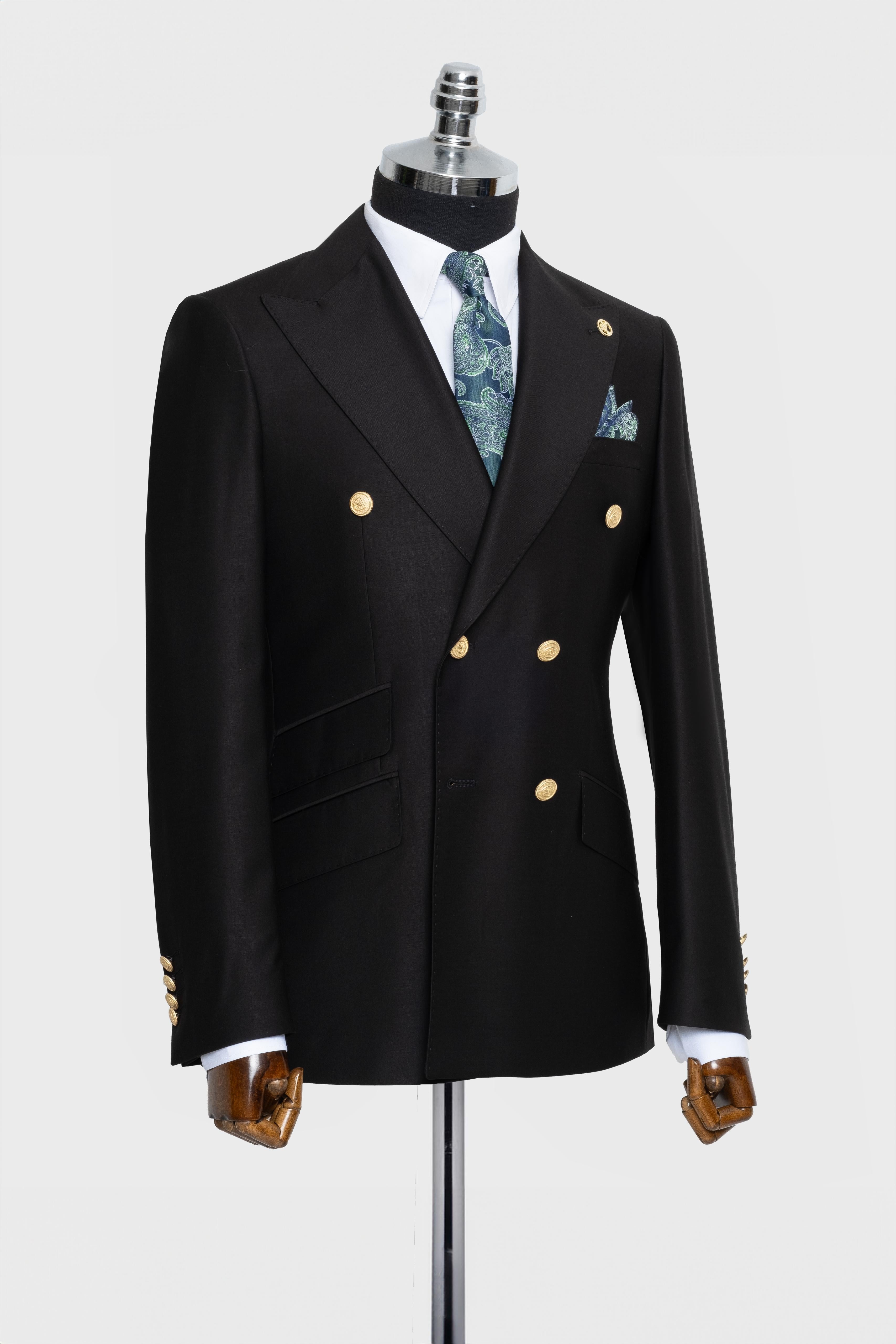 DOUBLE BREASTED SUIT BLACK - GOLD BUTTON