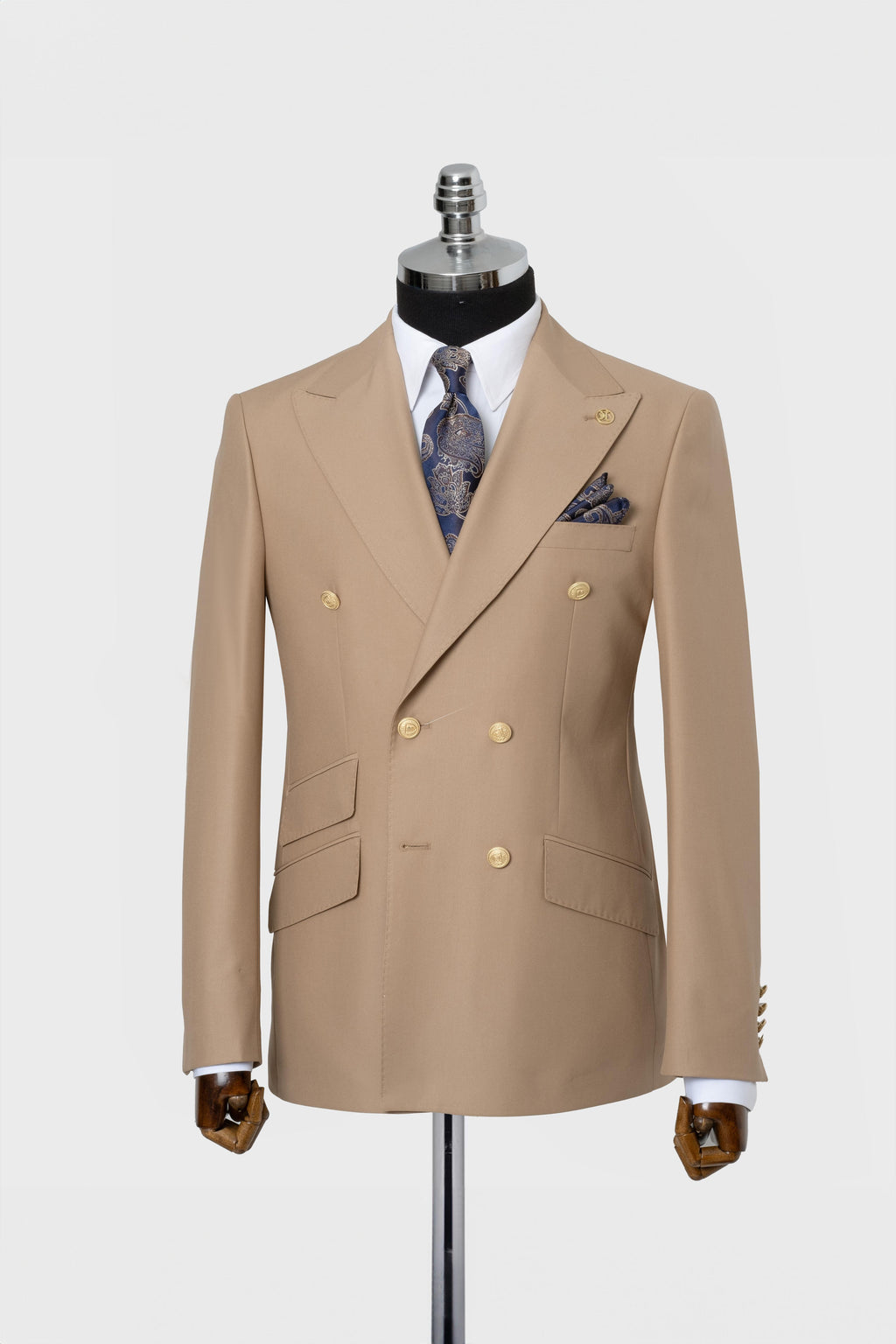 DOUBLE BREASTED SUIT BEIGE - GOLD BUTTON