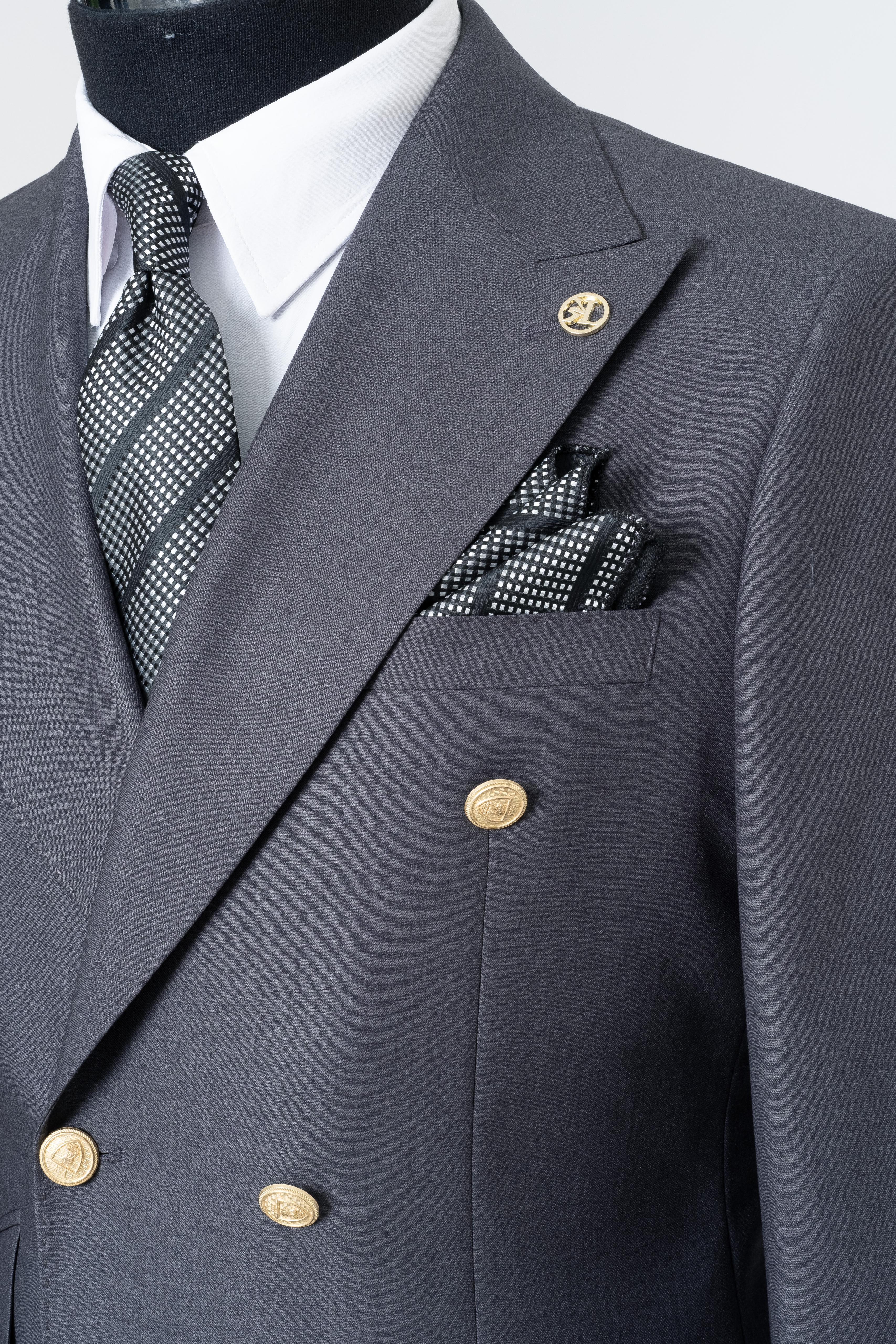 DOUBLE BREASTED SUIT GRAY - GOLD BUTTON