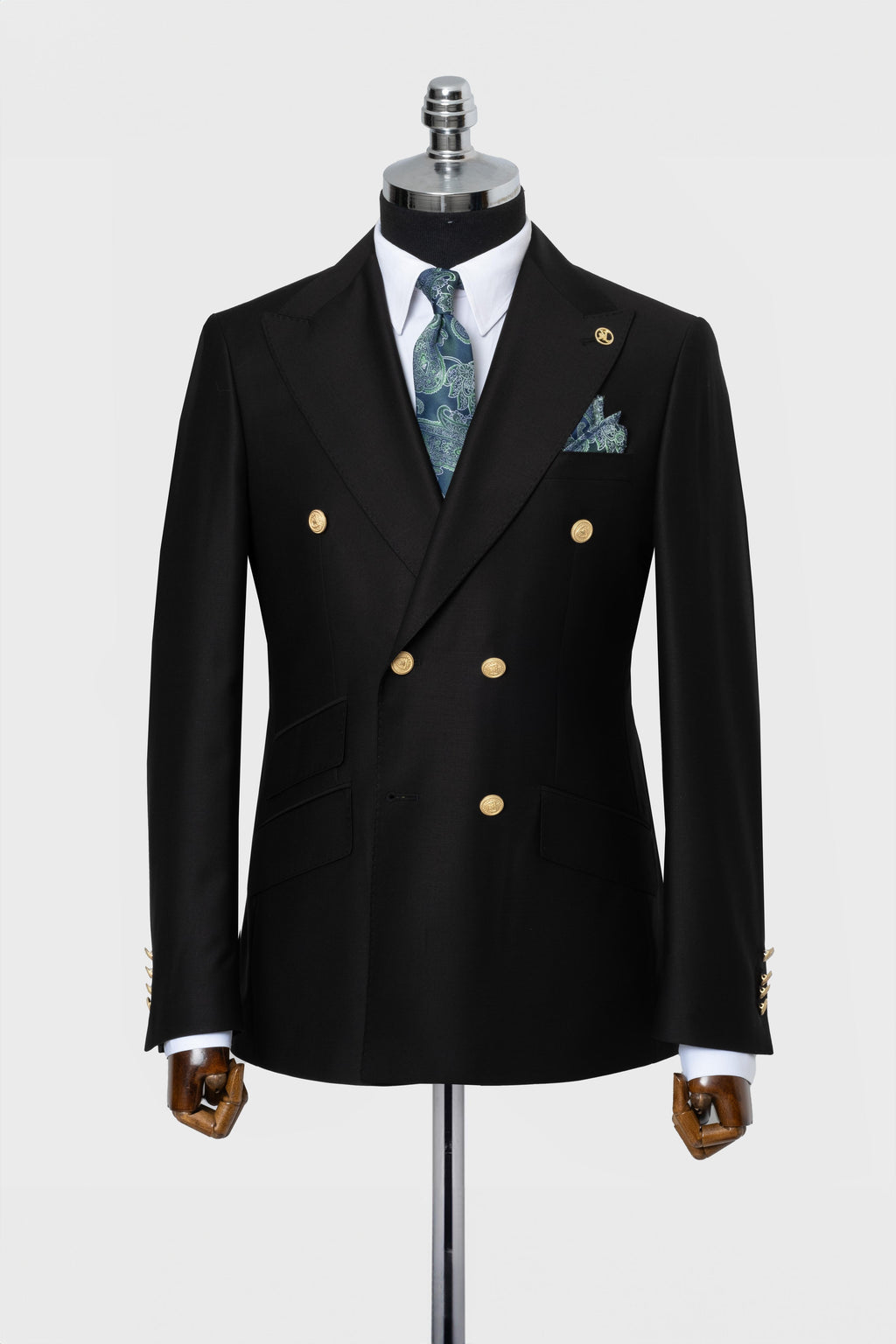 DOUBLE BREASTED SUIT BLACK - GOLD BUTTON