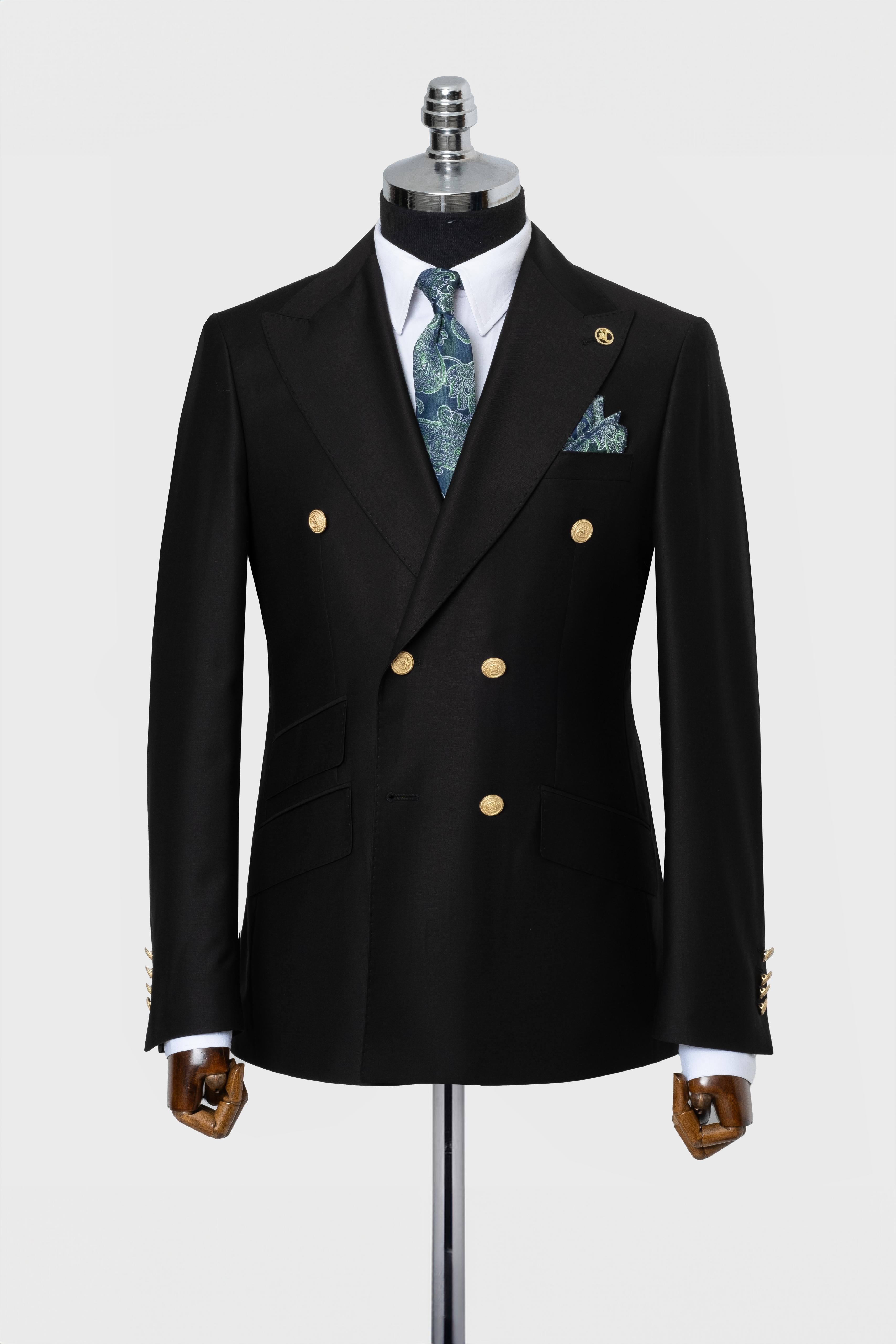 DOUBLE BREASTED SUIT BLACK - GOLD BUTTON