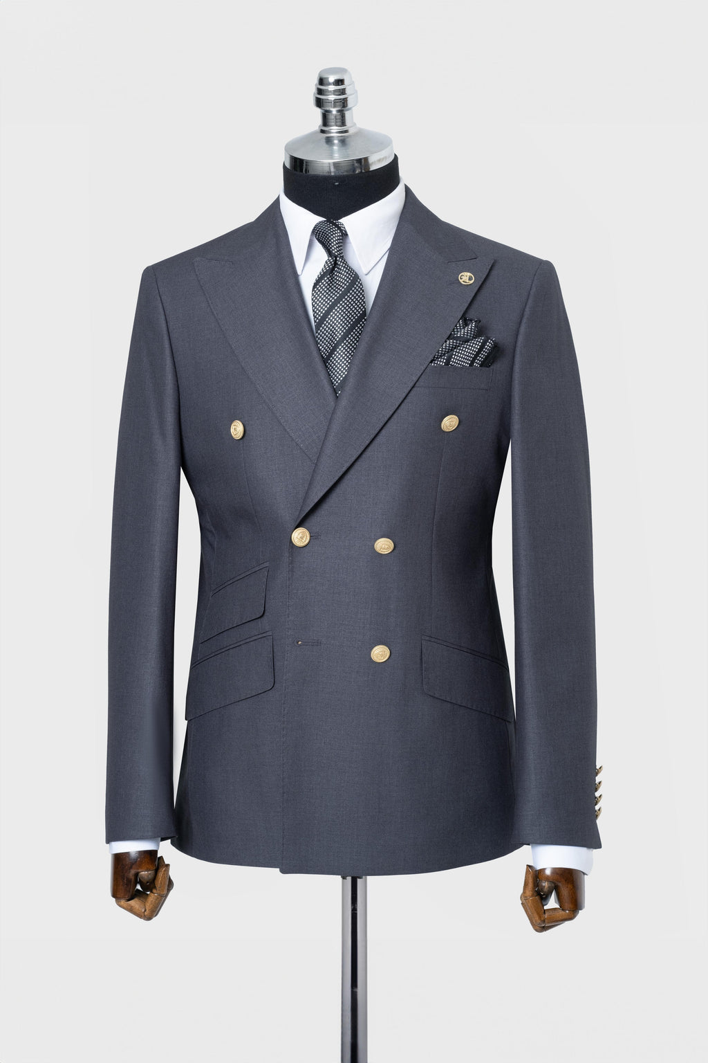 DOUBLE BREASTED SUIT GRAY - GOLD BUTTON