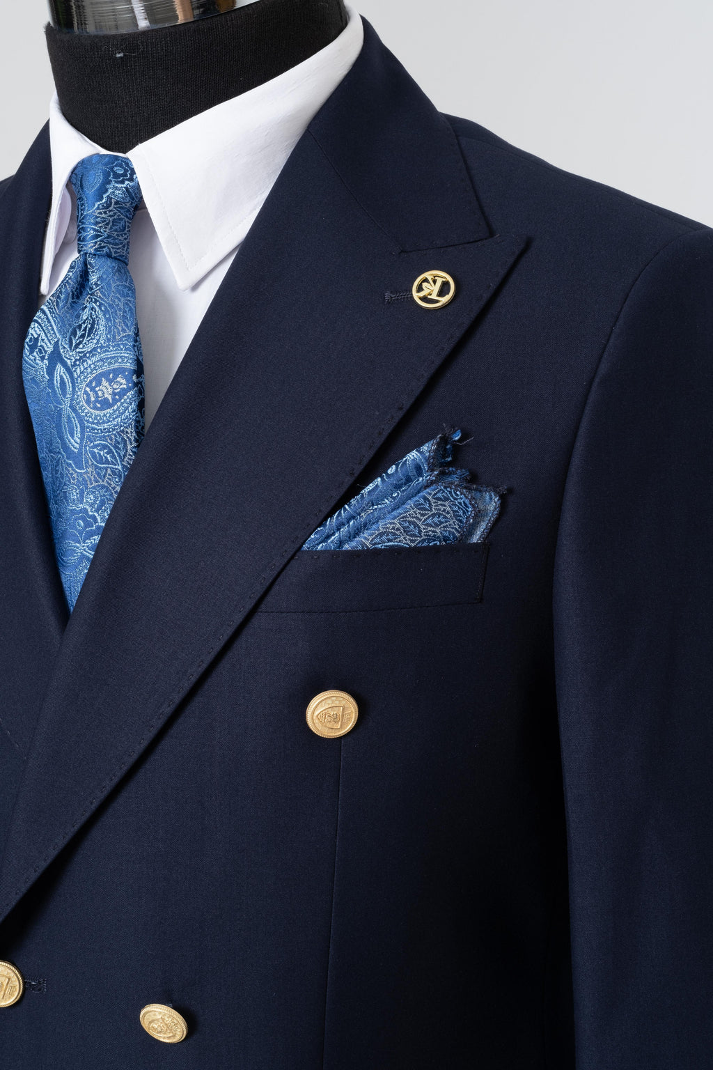 DOUBLE BREASTED SUIT NAVY BLUE - GOLD BUTTON