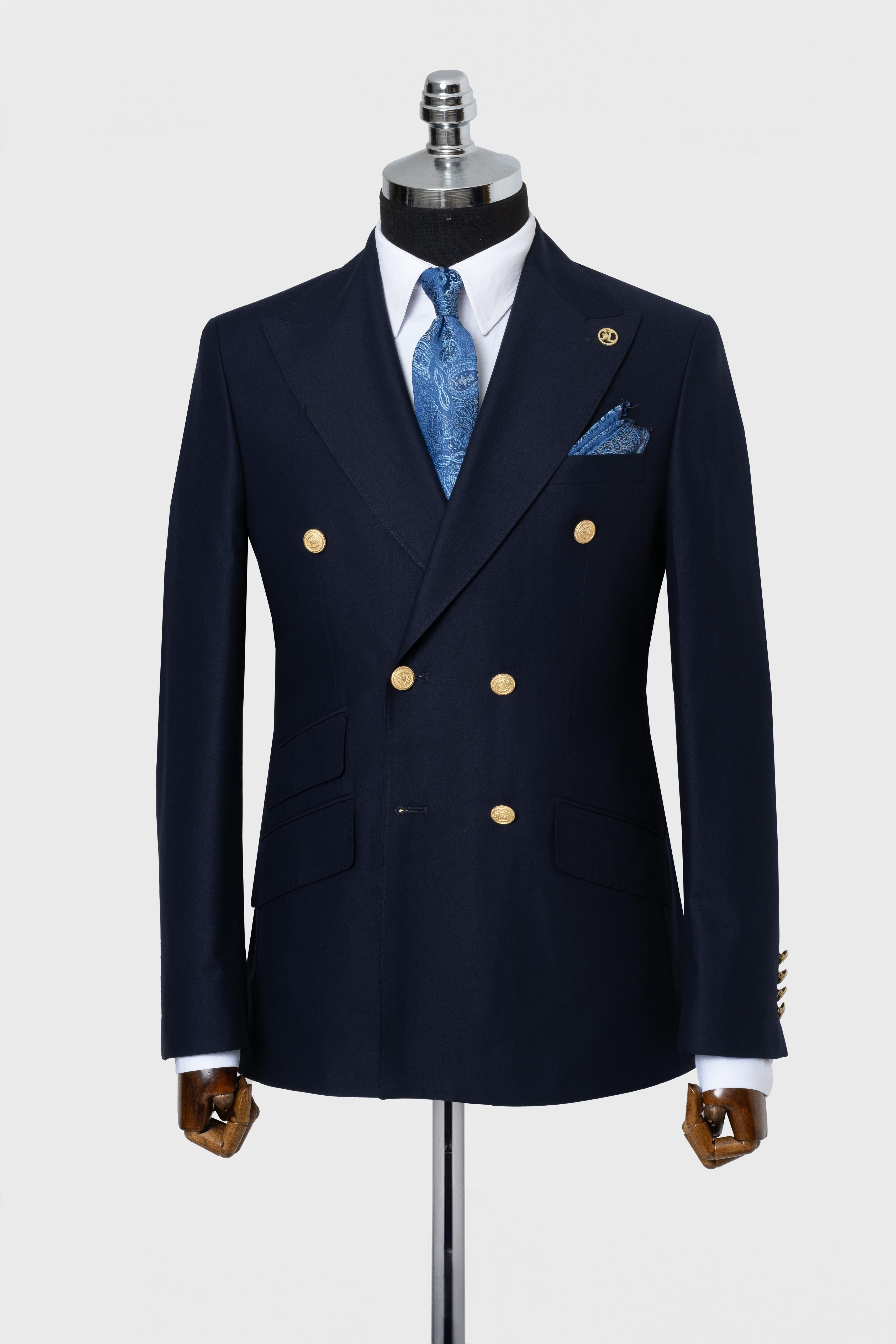 DOUBLE BREASTED SUIT NAVY BLUE - GOLD BUTTON