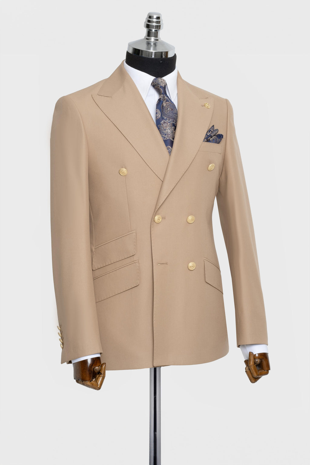 DOUBLE BREASTED SUIT BEIGE - GOLD BUTTON