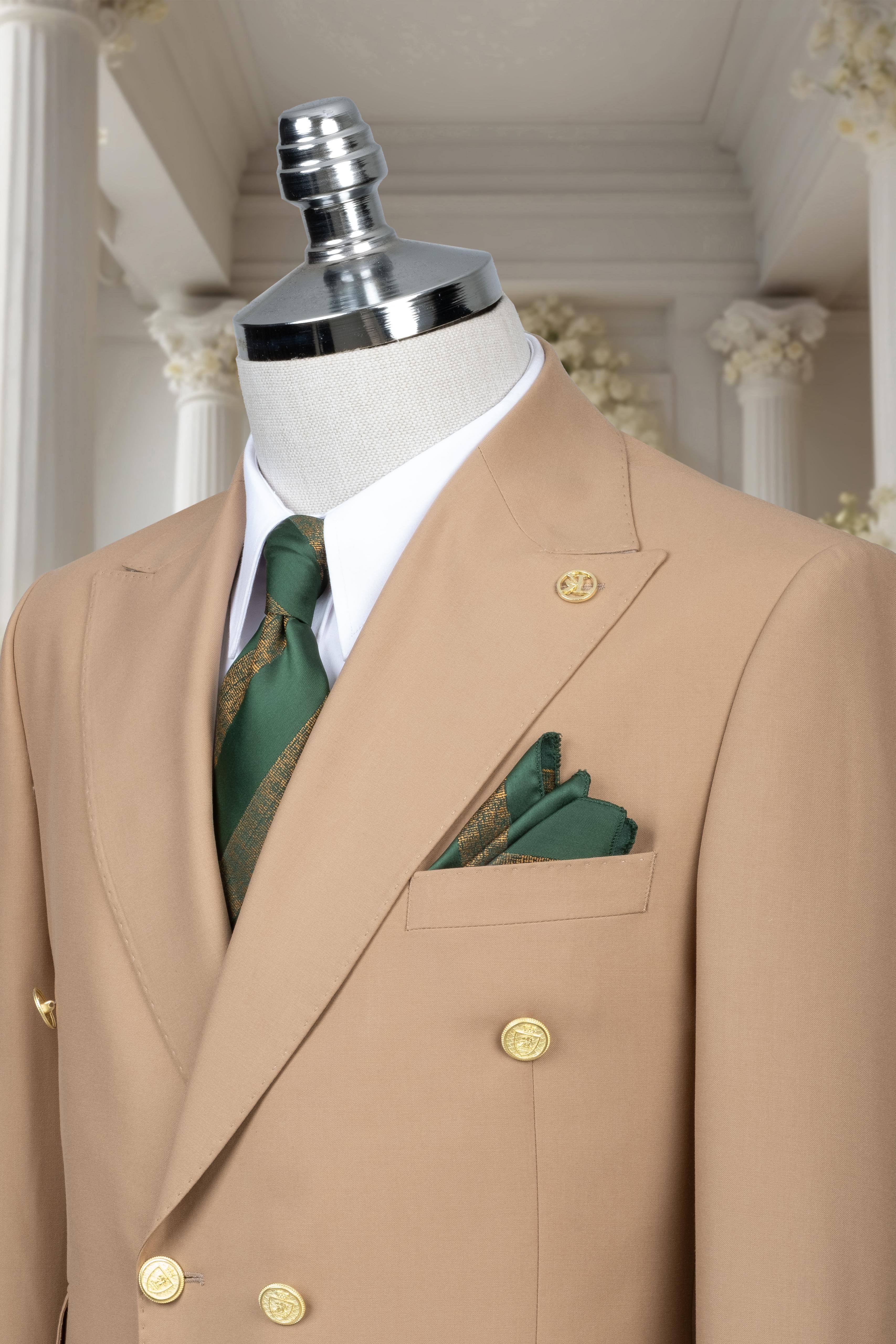 DOUBLE BREASTED SUIT BEIGE - GOLD BUTTON