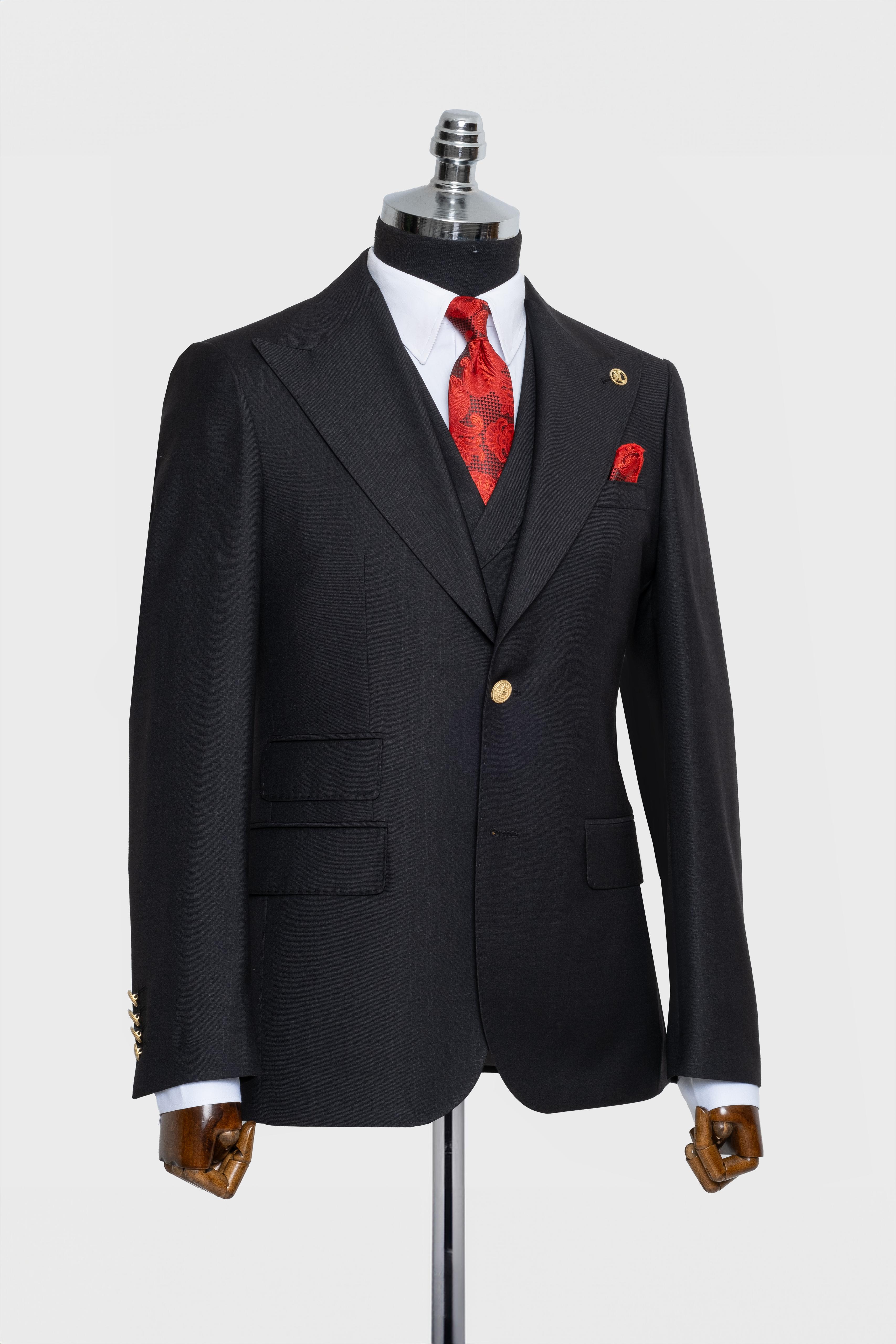 CLASSIC VEST SUIT BLACK - GOLD BUTTON