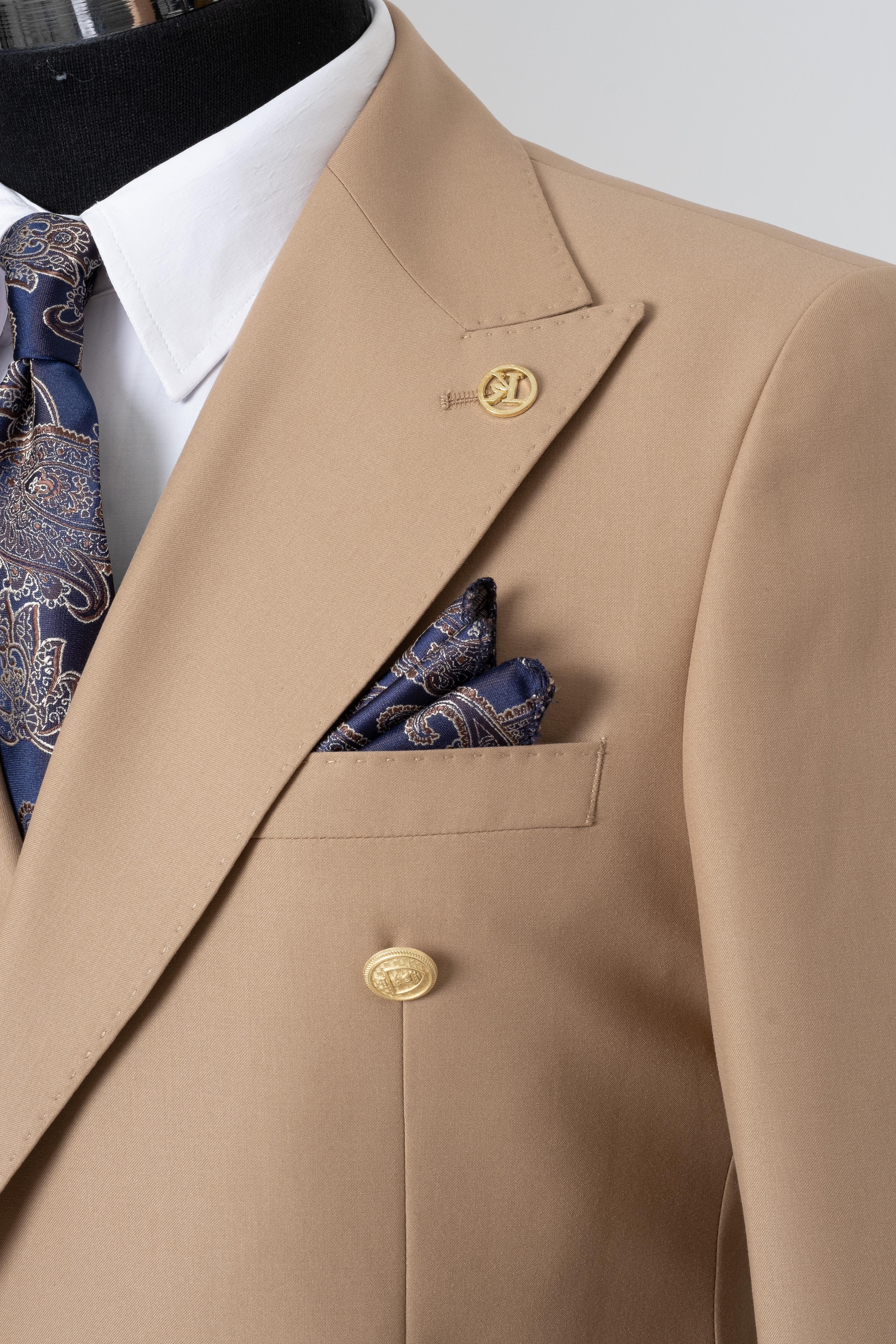 DOUBLE BREASTED SUIT BEIGE - GOLD BUTTON