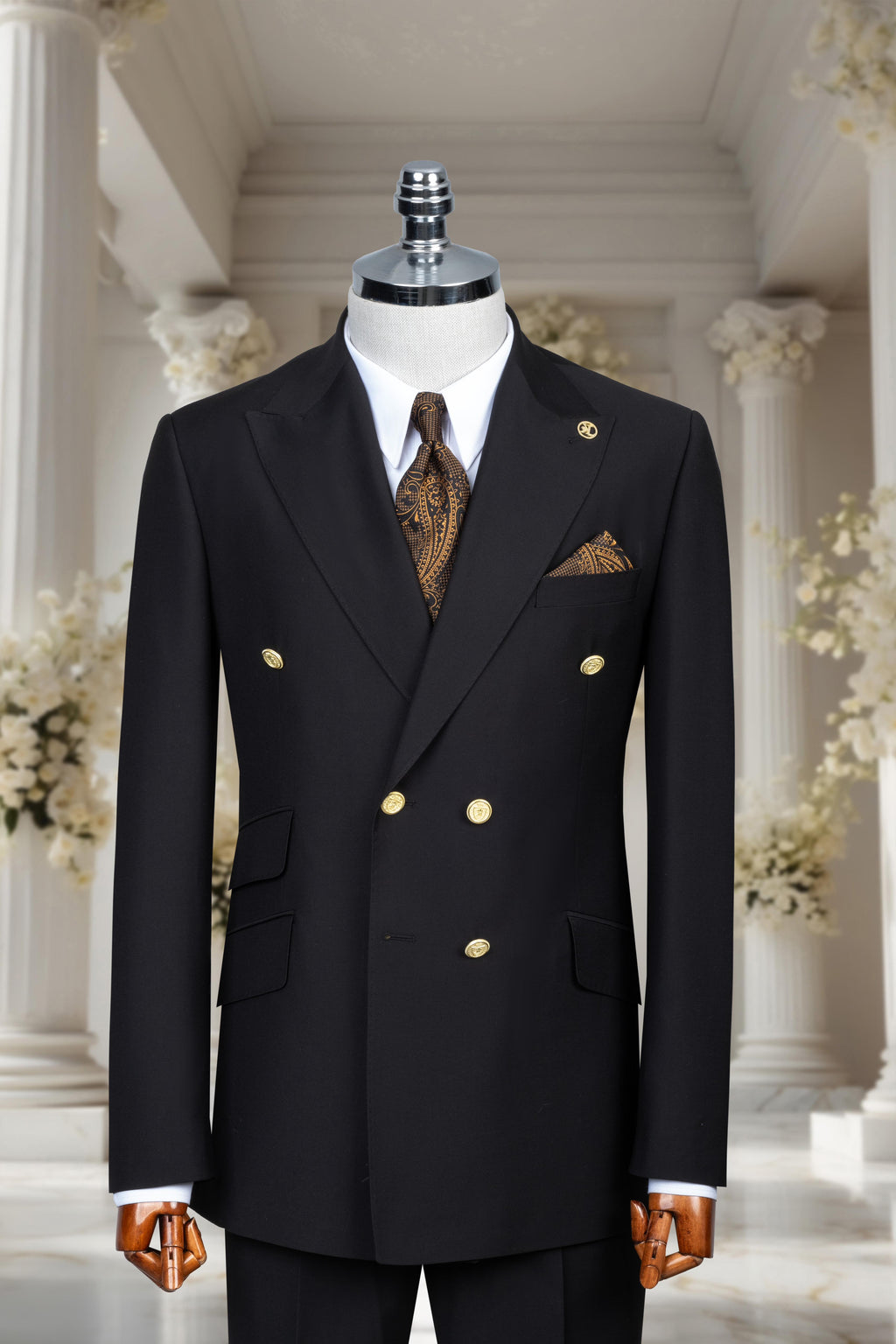 DOUBLE BREASTED SUIT BLACK - GOLD BUTTON