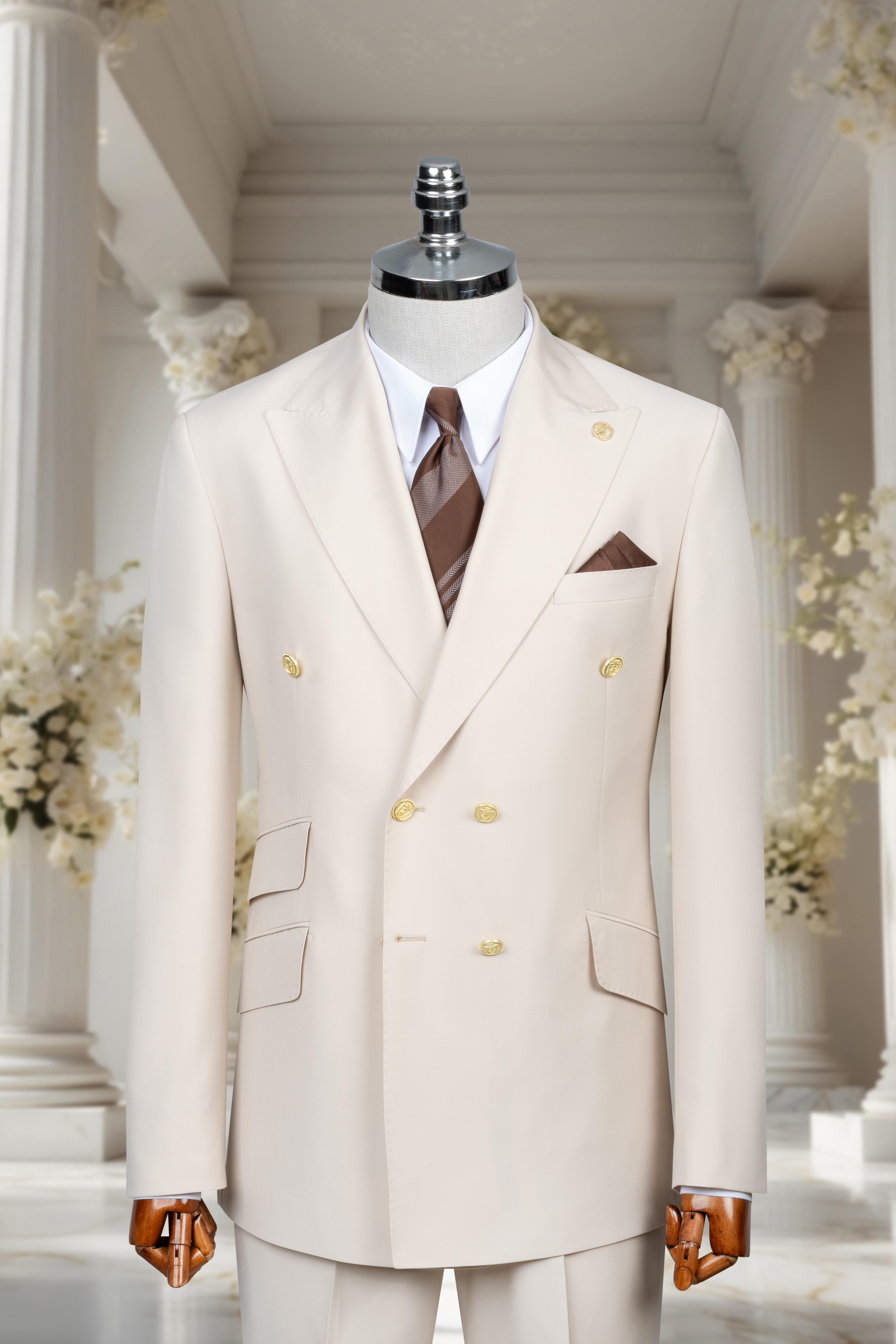 DOUBLE BREASTED SUIT OFF WHITE GOLD BUTTON