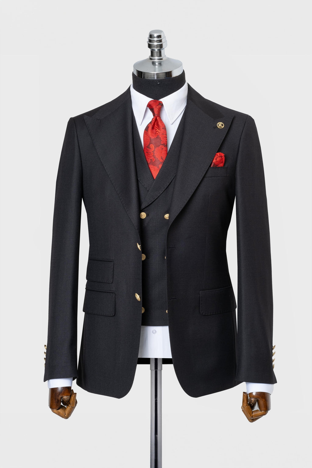 CLASSIC VEST SUIT BLACK - GOLD BUTTON