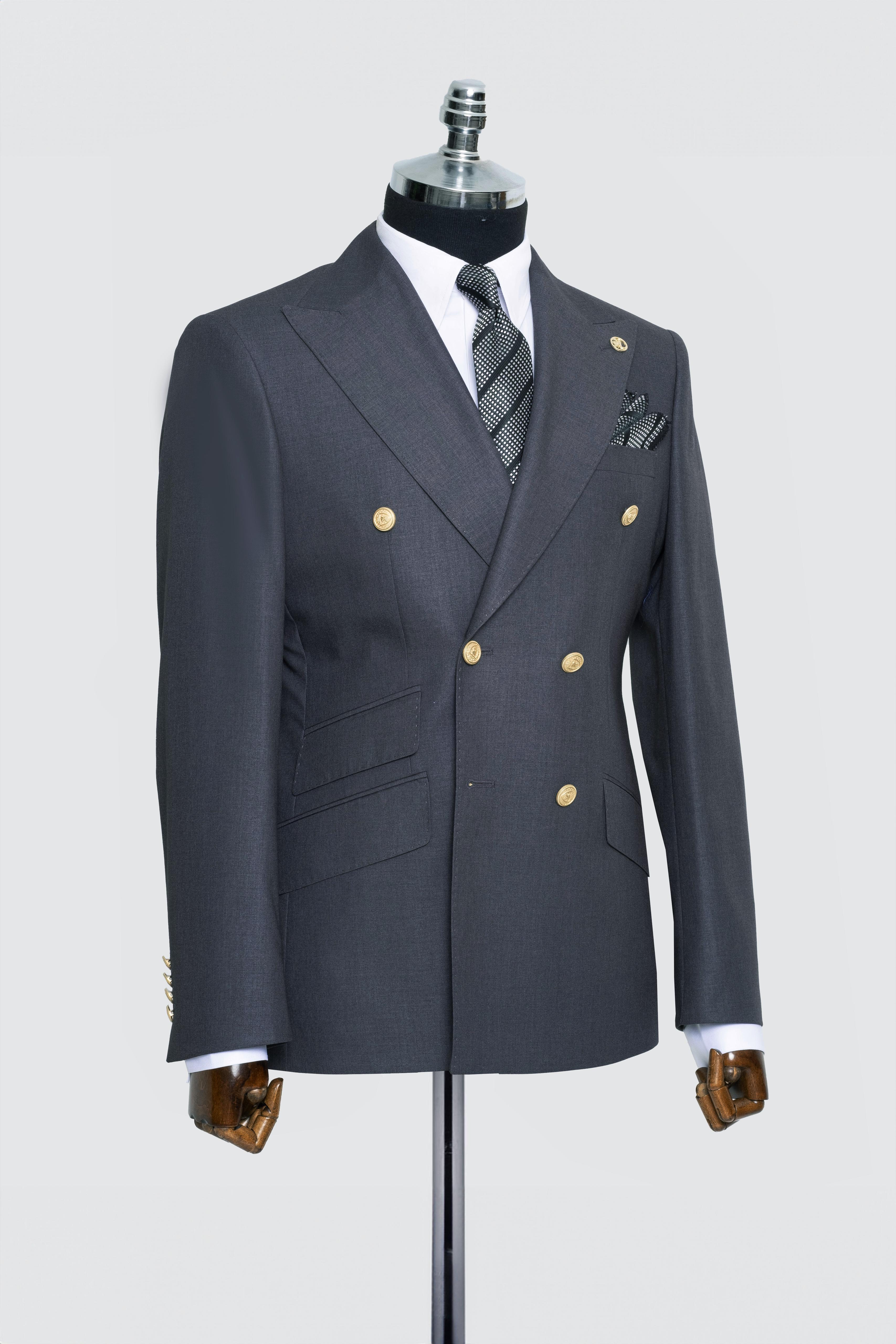 DOUBLE BREASTED SUIT GRAY - GOLD BUTTON
