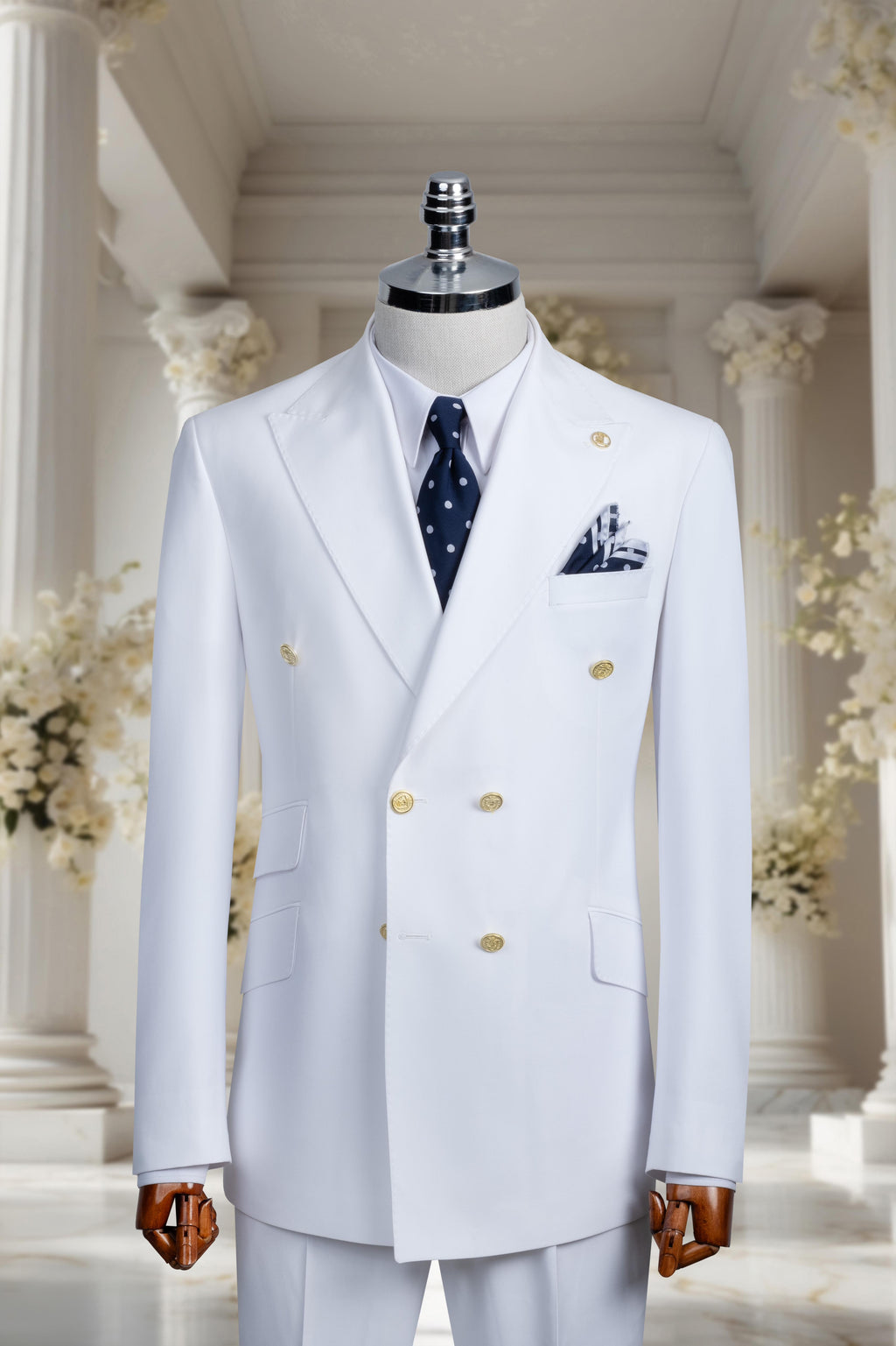 DOUBLE BREASTED SUIT WHITE - GOLD BUTTON