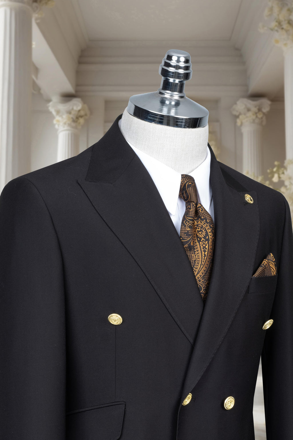DOUBLE BREASTED SUIT BLACK - GOLD BUTTON