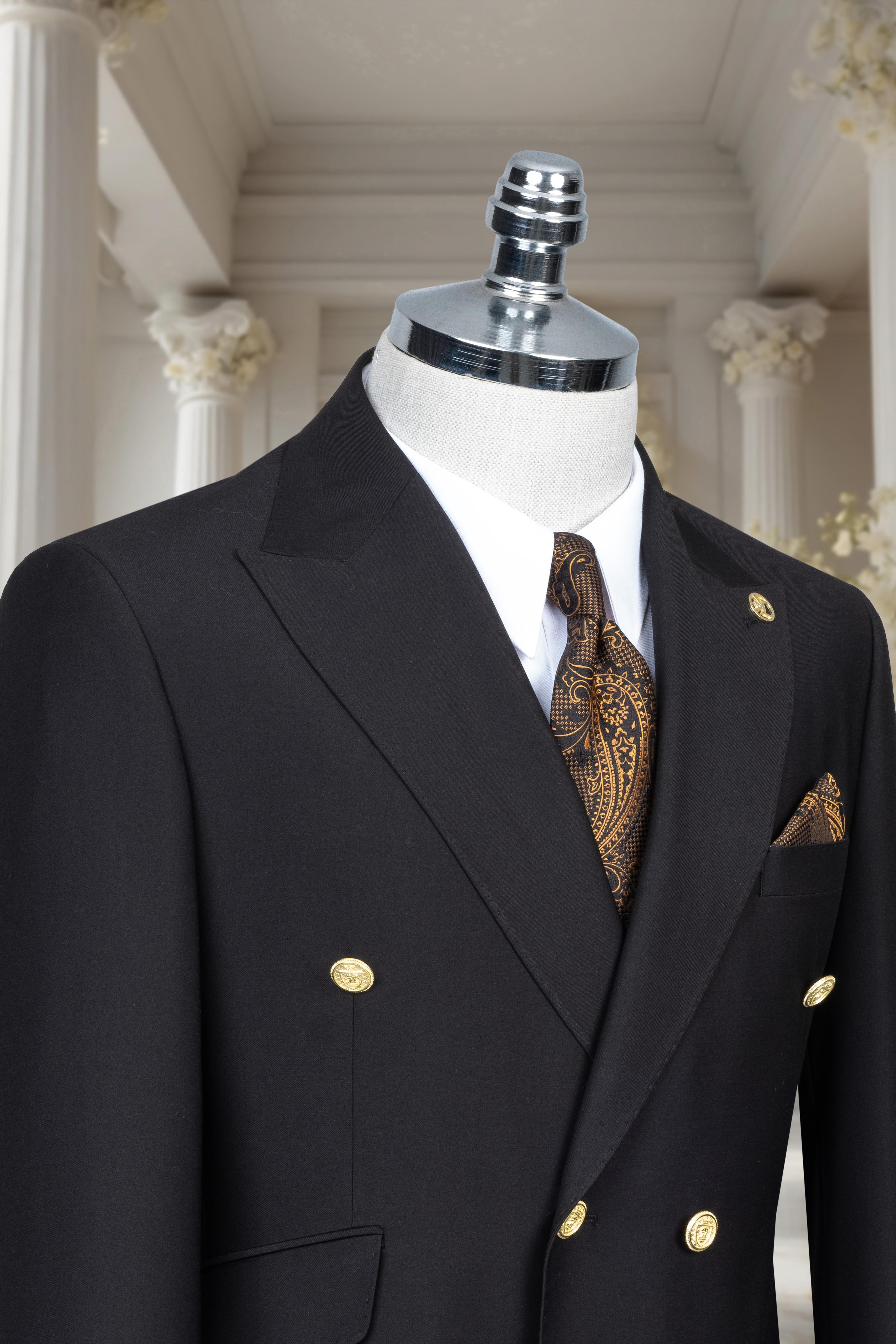 DOUBLE BREASTED SUIT BLACK - GOLD BUTTON