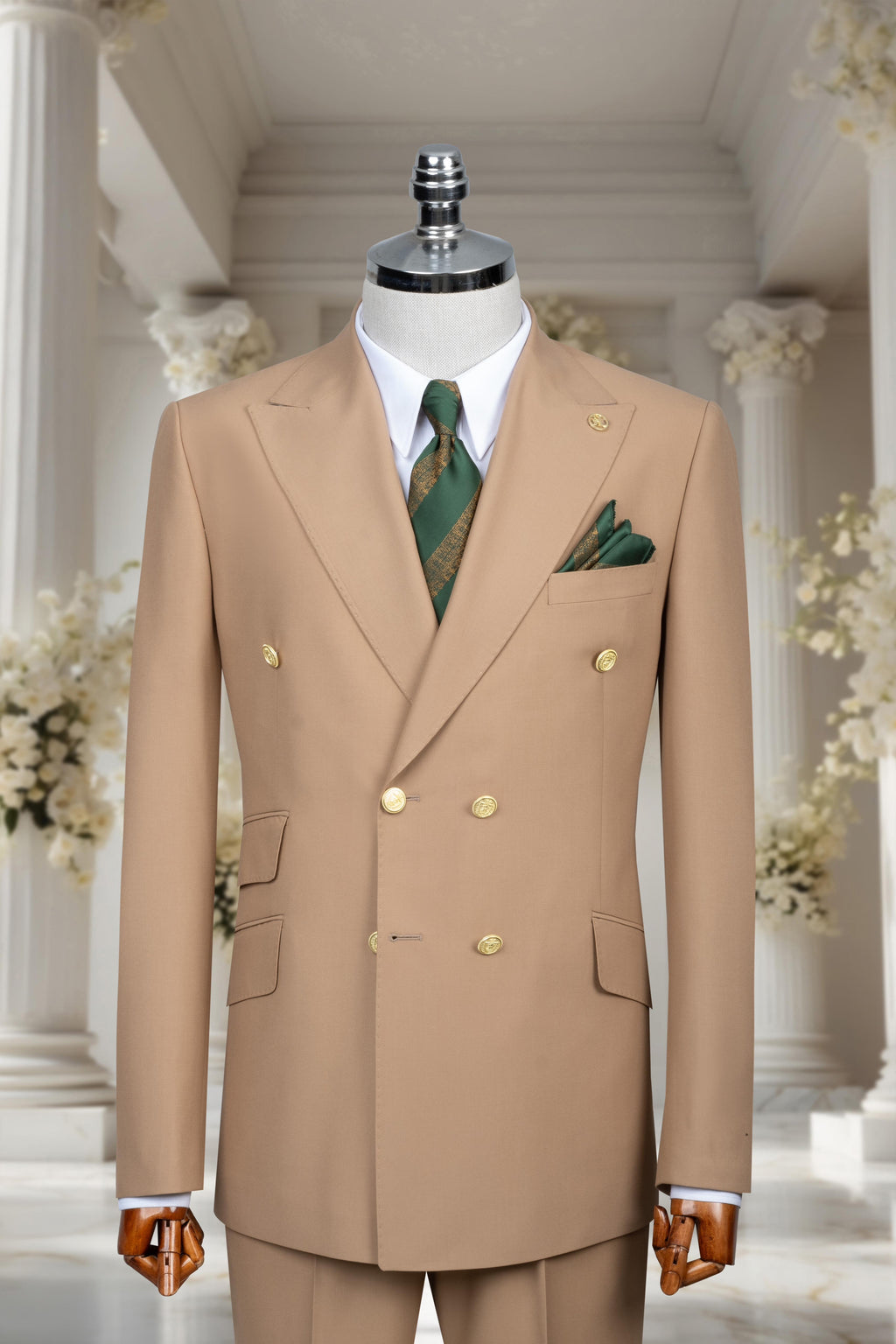 DOUBLE BREASTED SUIT BEIGE - GOLD BUTTON