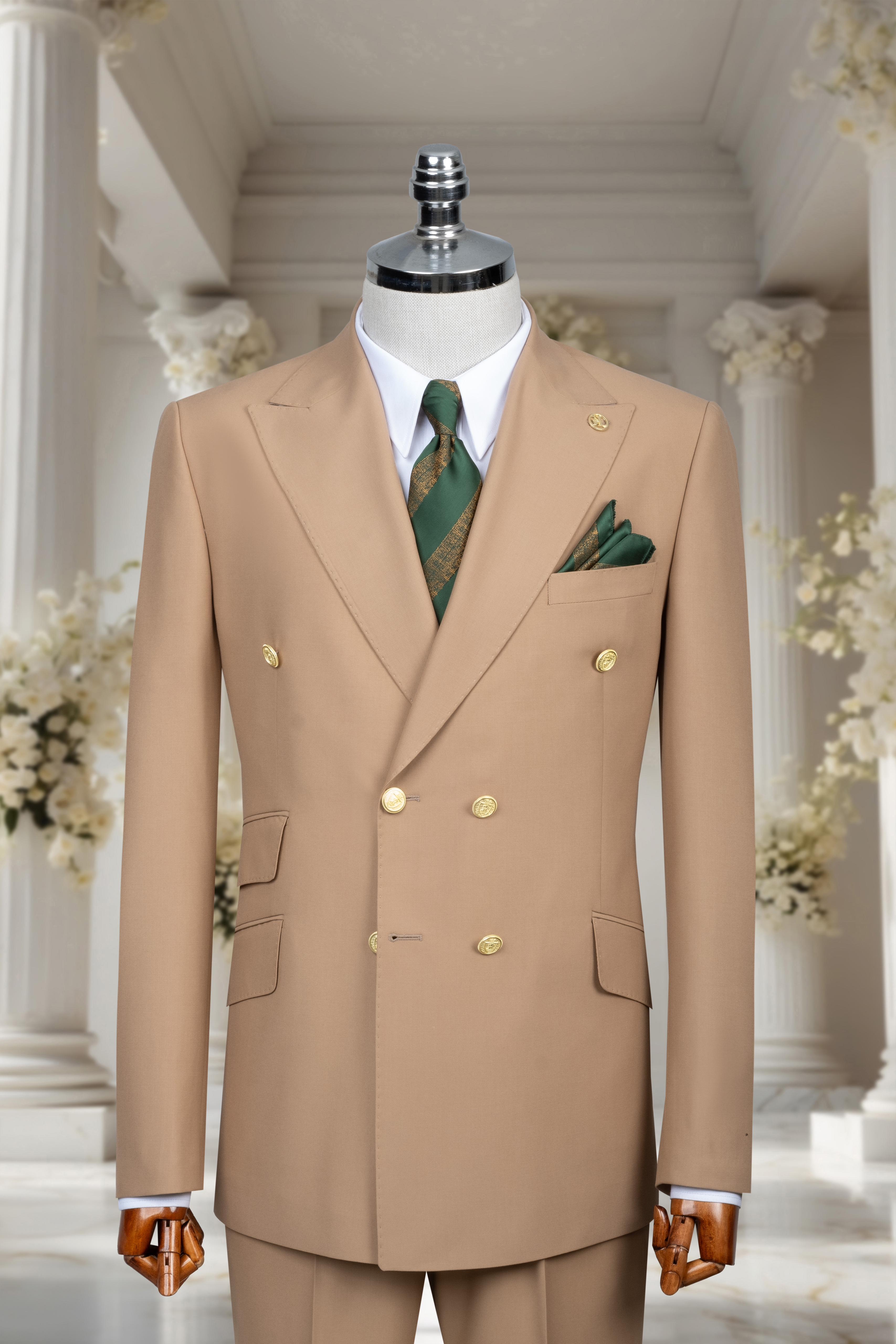 DOUBLE BREASTED SUIT BEIGE - GOLD BUTTON