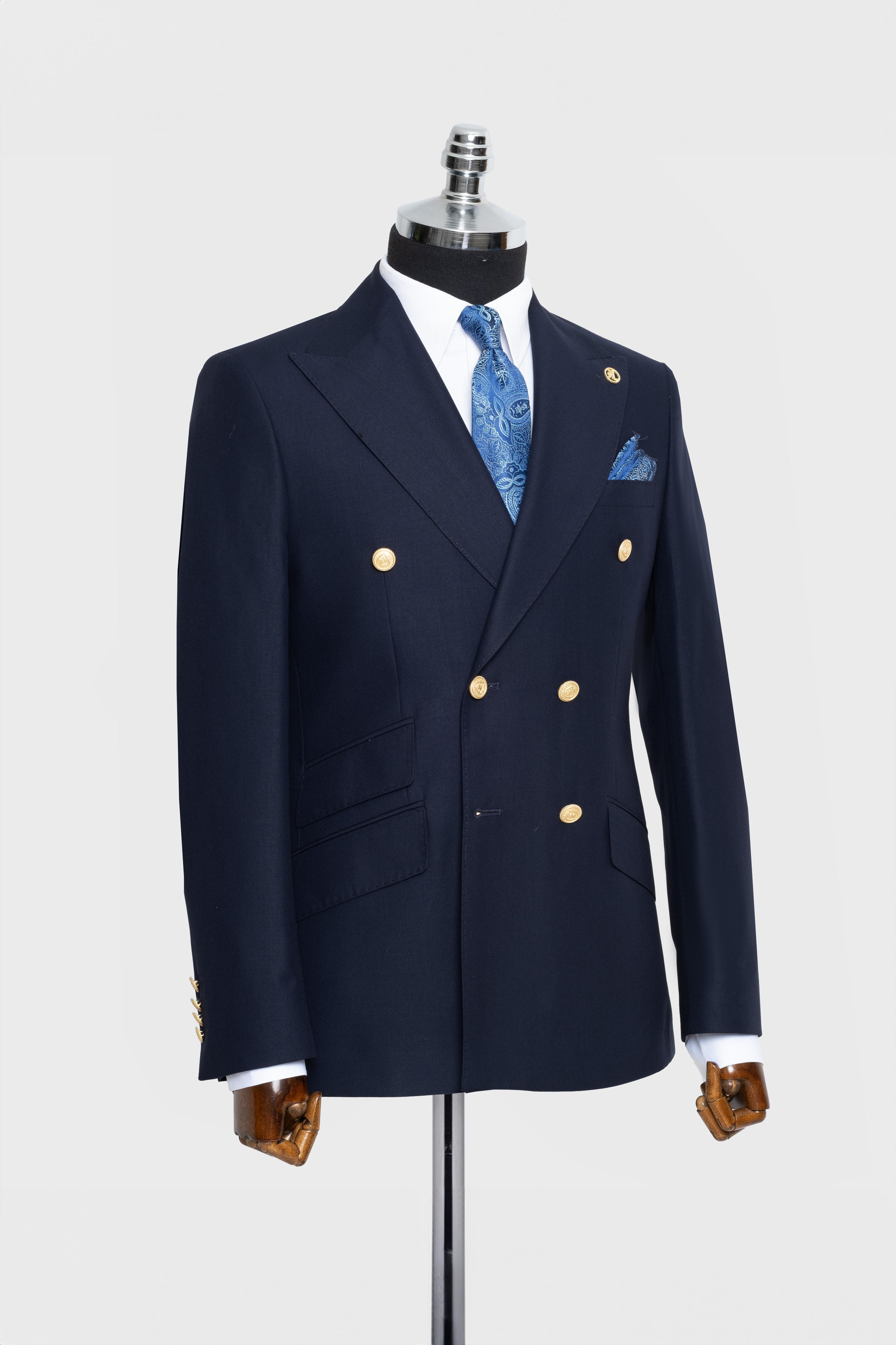 Double Breasted Suit Navy Blue Gold Button 50 EU 40 US