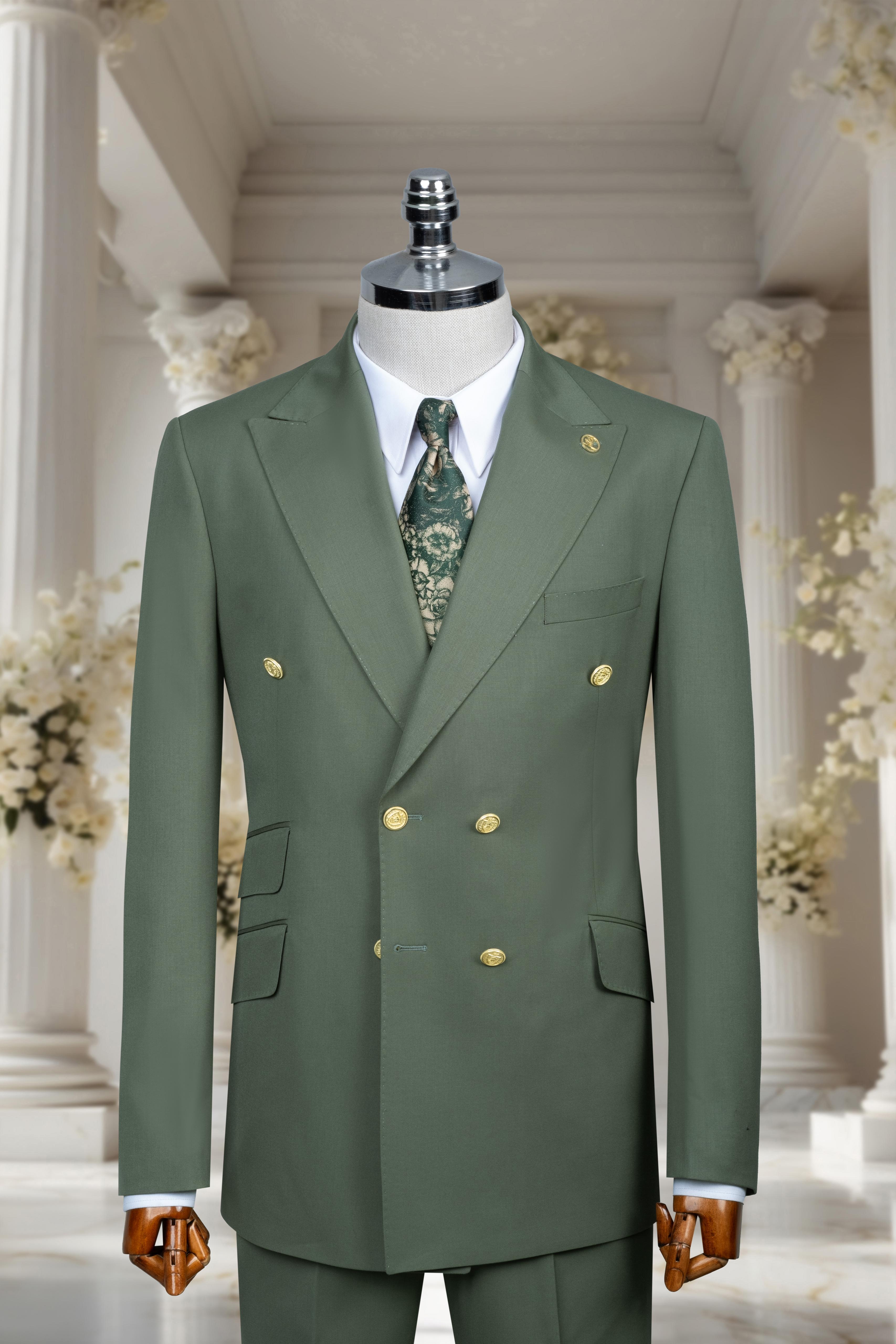 DOUBLE BREASTED SUIT GREEN - GOLD BUTTON