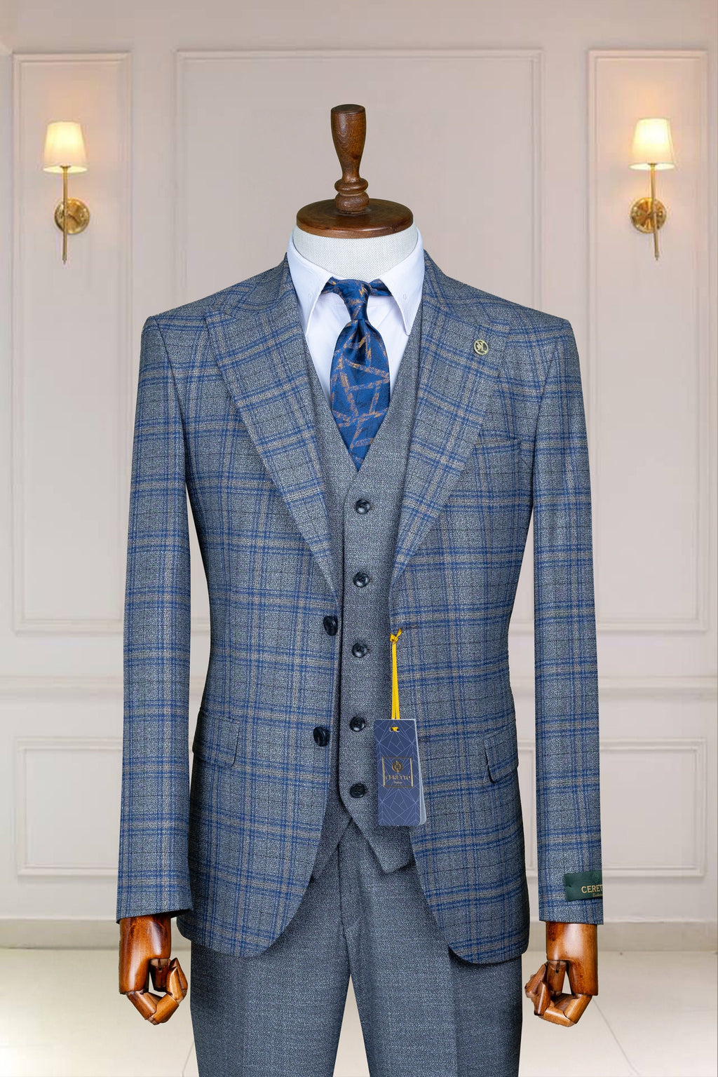 Gray Color Men’s Suit , Three Piece Peak Lapel, Flap Pocket, Men's Suit