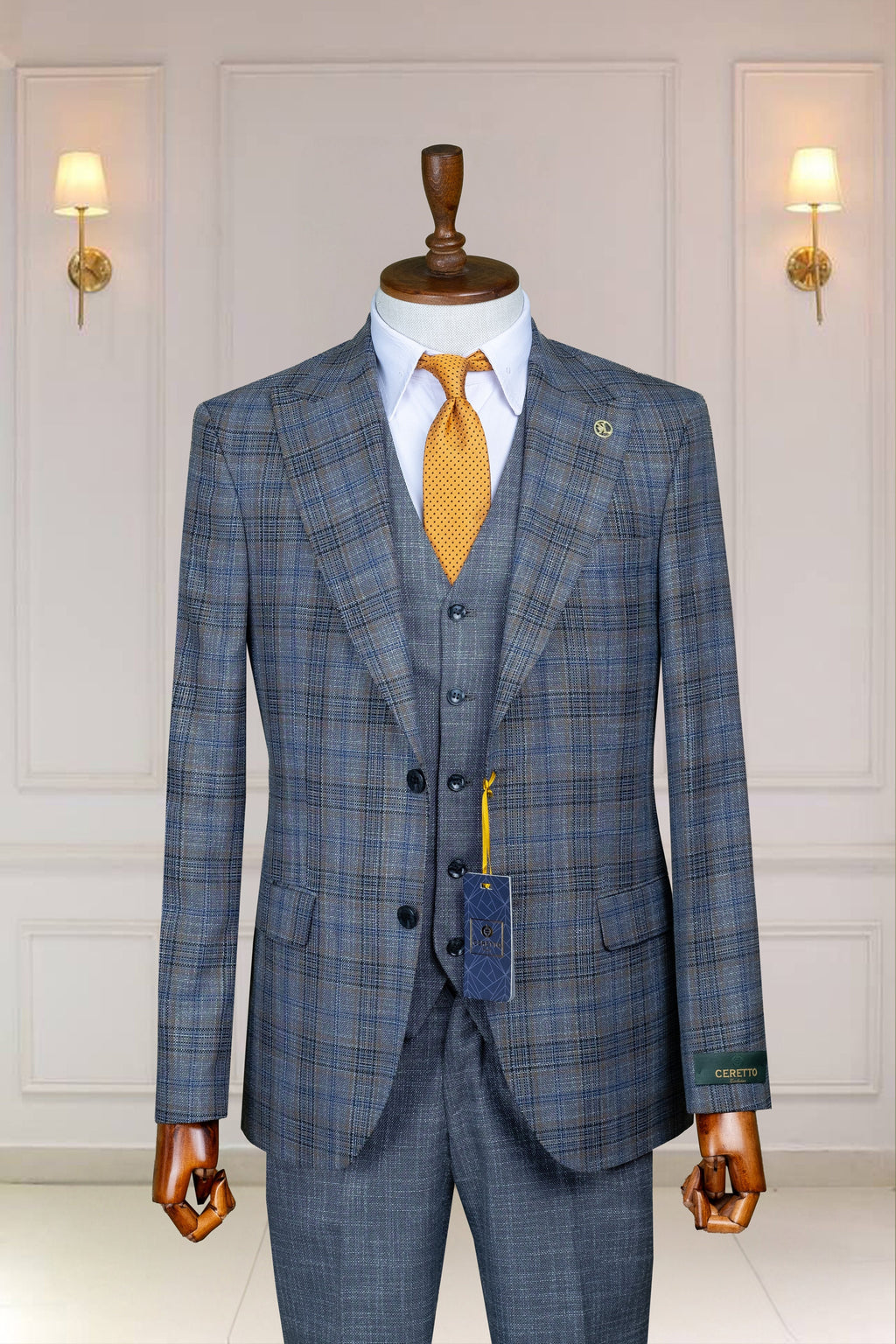 Gray Color Men’s Suit , Three Piece Peak Lapel, Flap Pocket, Men's Suit