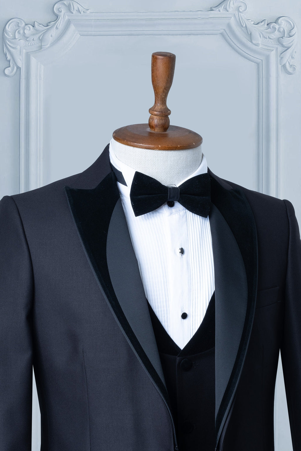 Black Suits Men 3 Piece Slim Fit One Button Wedding Groom Party Wear Coat Pant, Peak Lapel, Black Slim Fit Satin Peak Lapel Wedding Suit