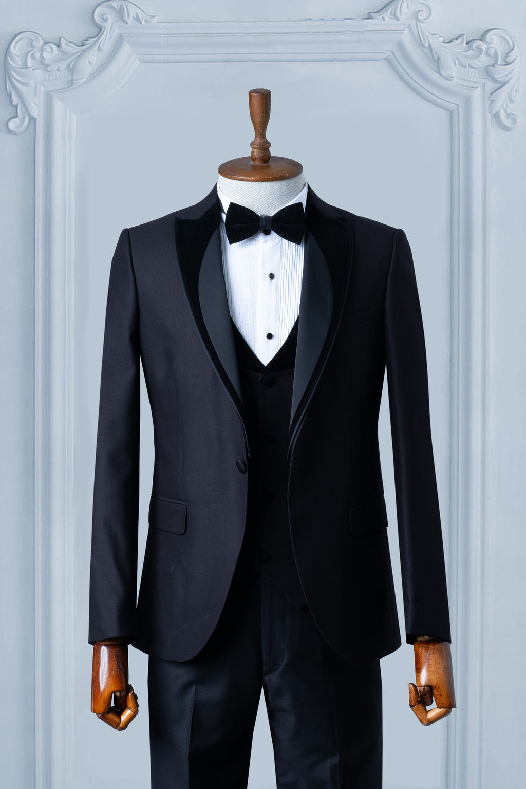 Black Suits Men 3 Piece Slim Fit One Button Wedding Groom Party Wear Coat Pant, Peak Lapel, Black Slim Fit Satin Peak Lapel Wedding Suit