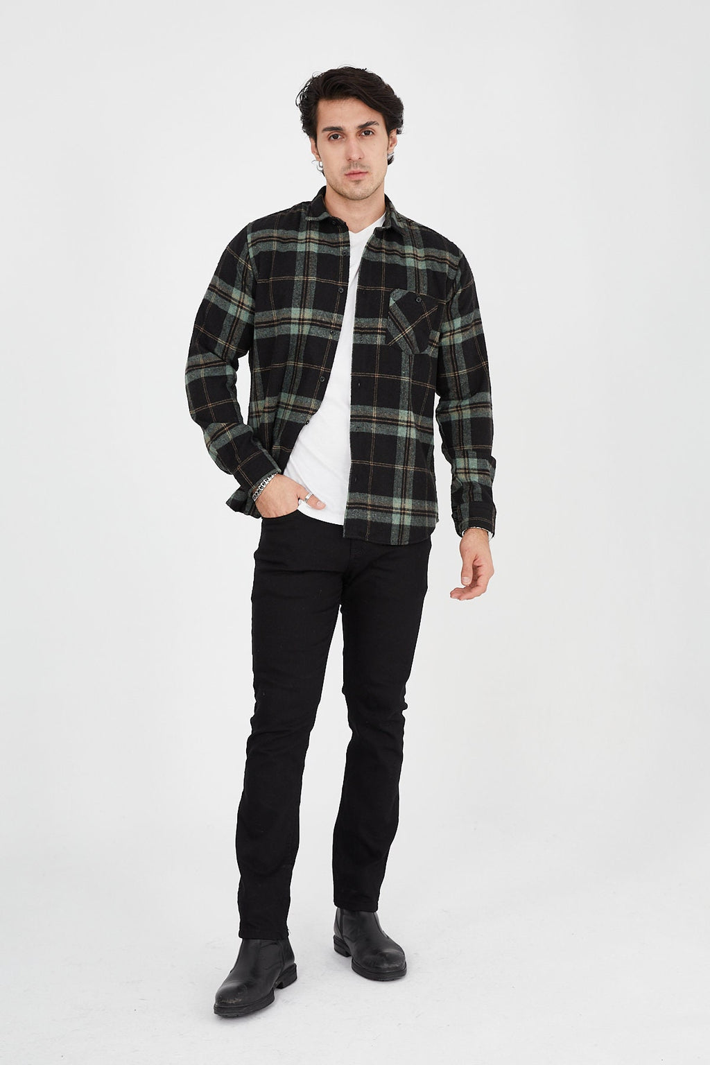 Unisex Oversized Green Plaid Lumberjack Jacket Shirt for Winter