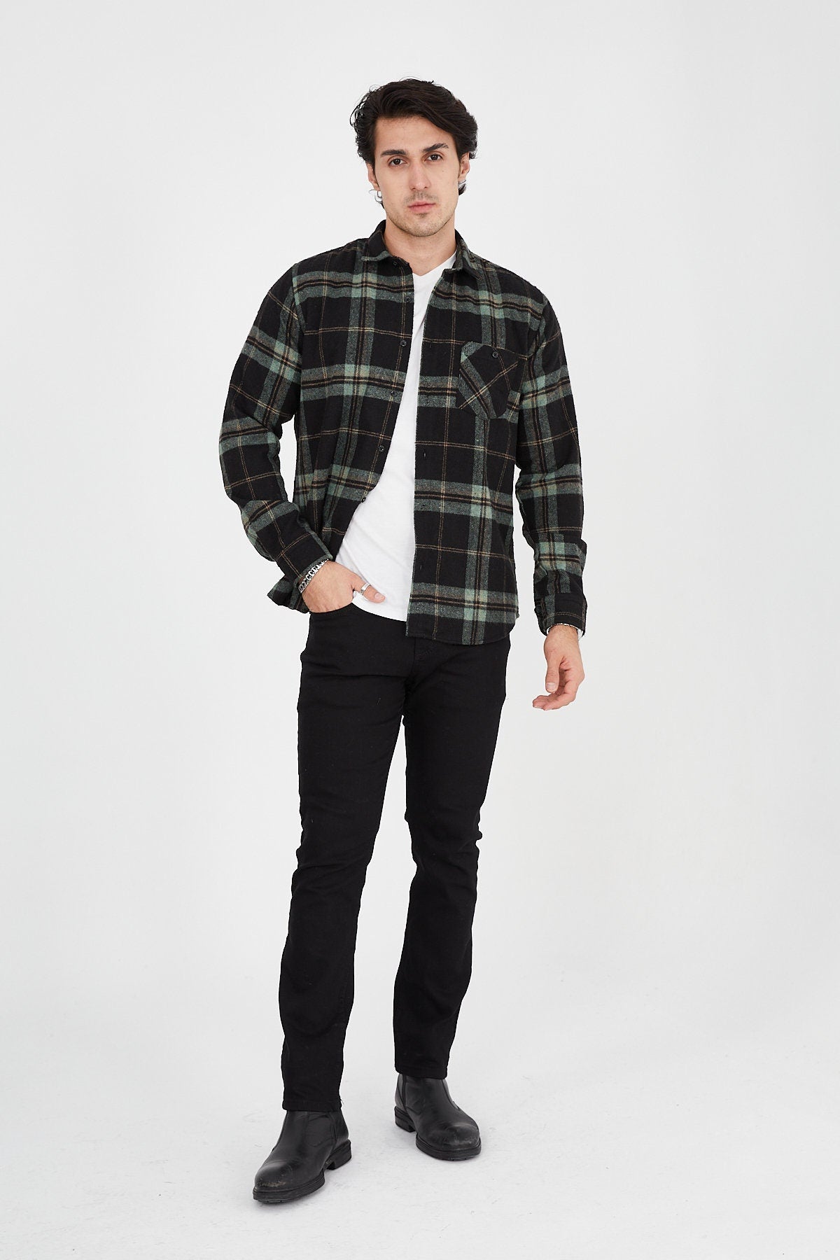 Unisex Oversized Green Plaid Lumberjack Jacket Shirt for Winter
