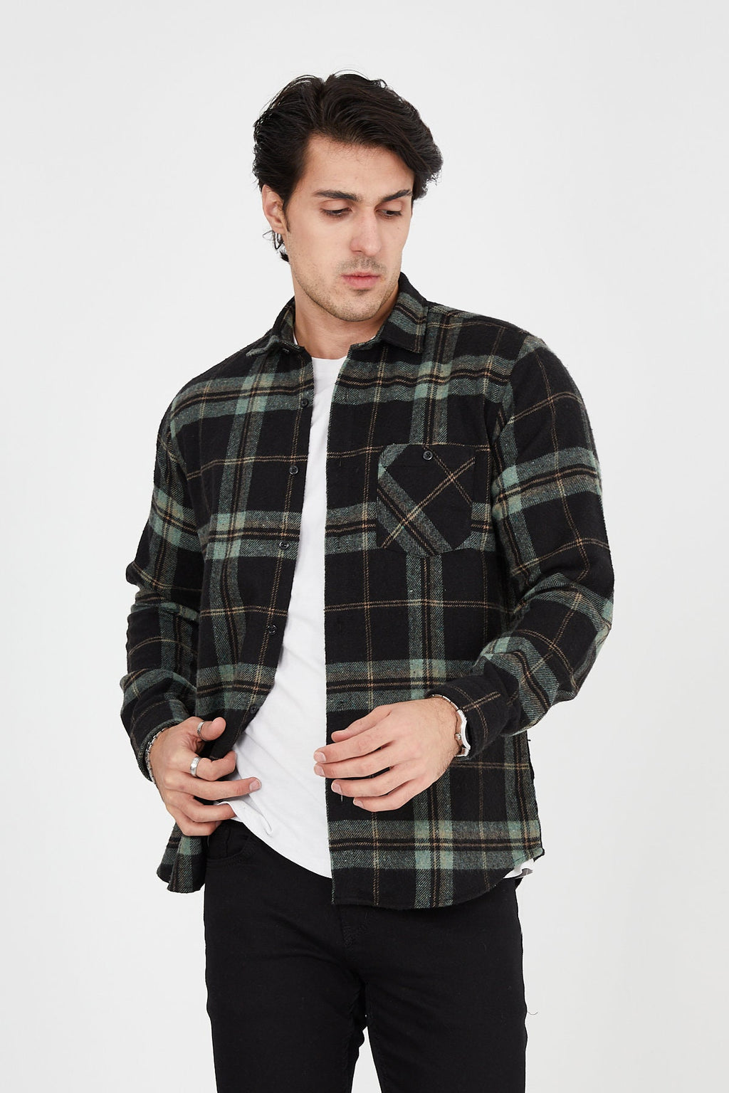 Unisex Oversized Green Plaid Lumberjack Jacket Shirt for Winter
