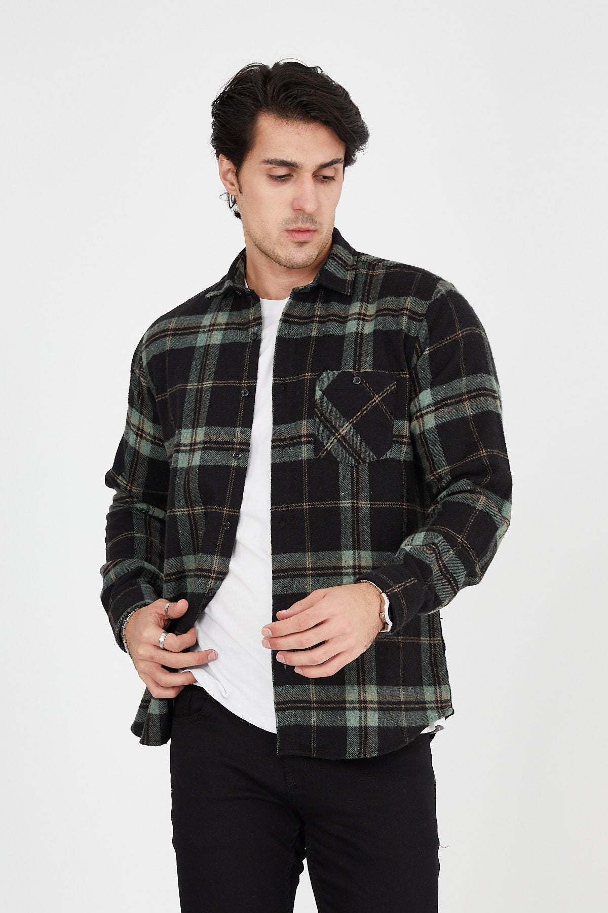 Unisex Oversized Green Plaid Lumberjack Jacket Shirt for Winter