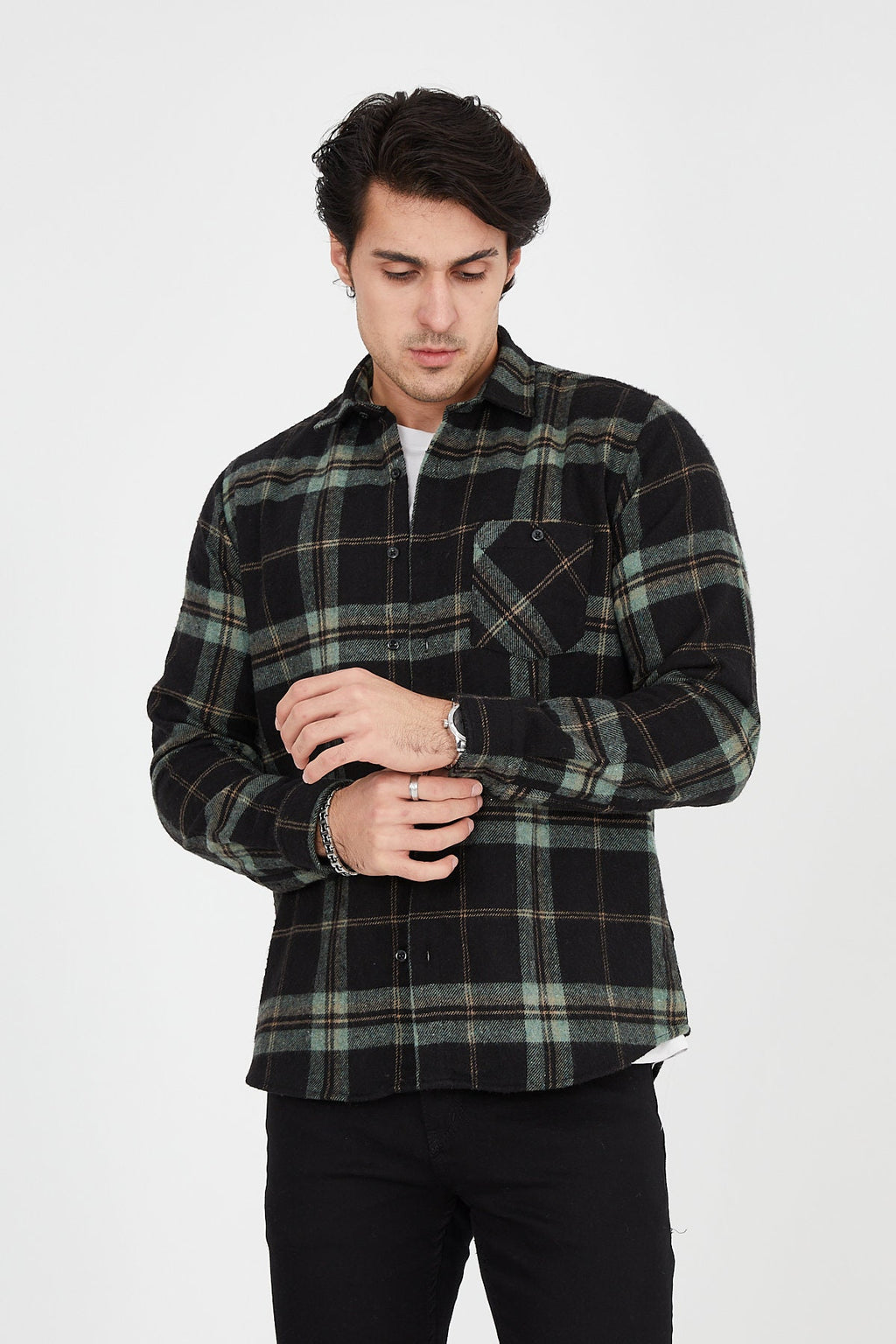 Unisex Oversized Green Plaid Lumberjack Jacket Shirt for Winter