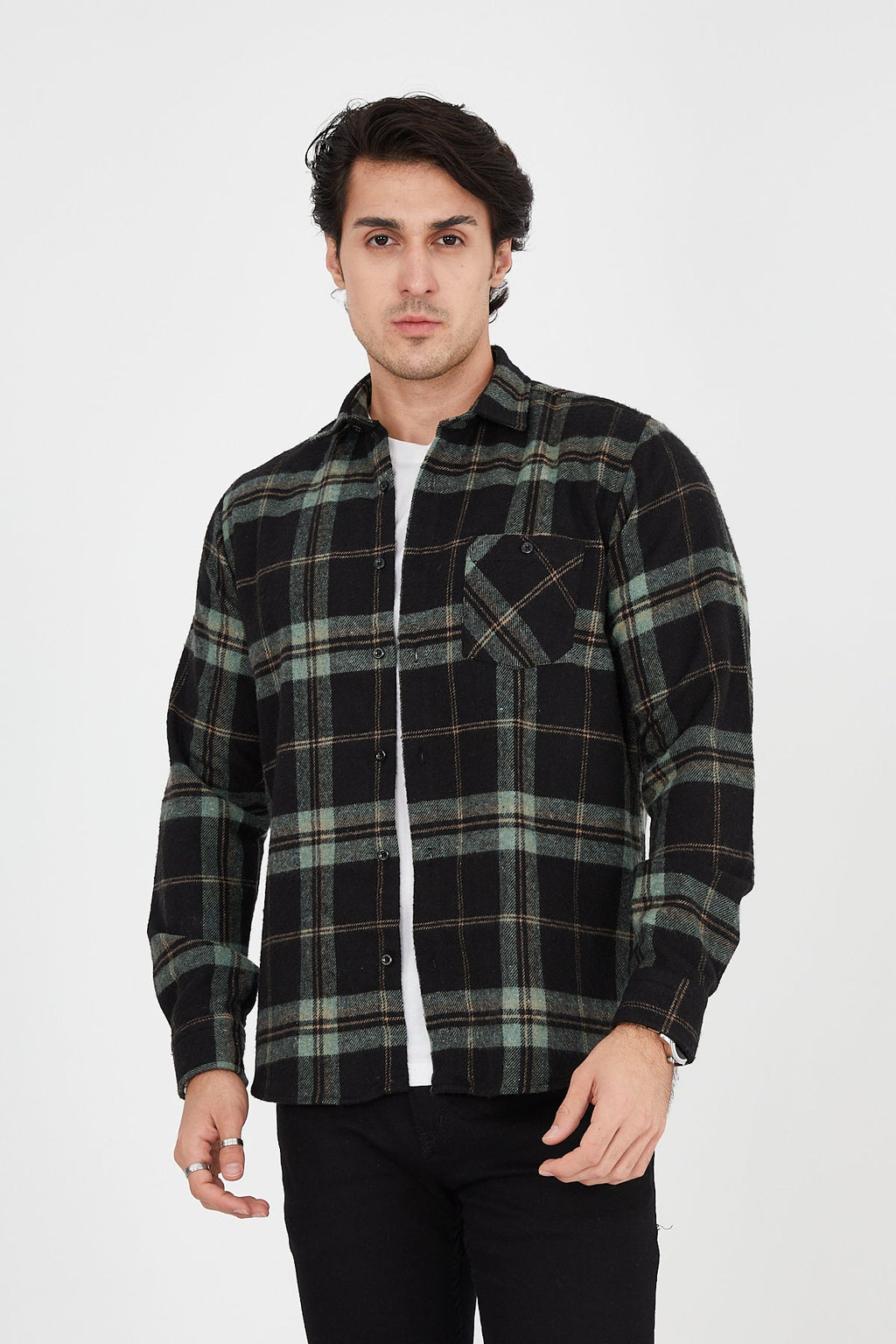 Unisex Oversized Green Plaid Lumberjack Jacket Shirt for Winter
