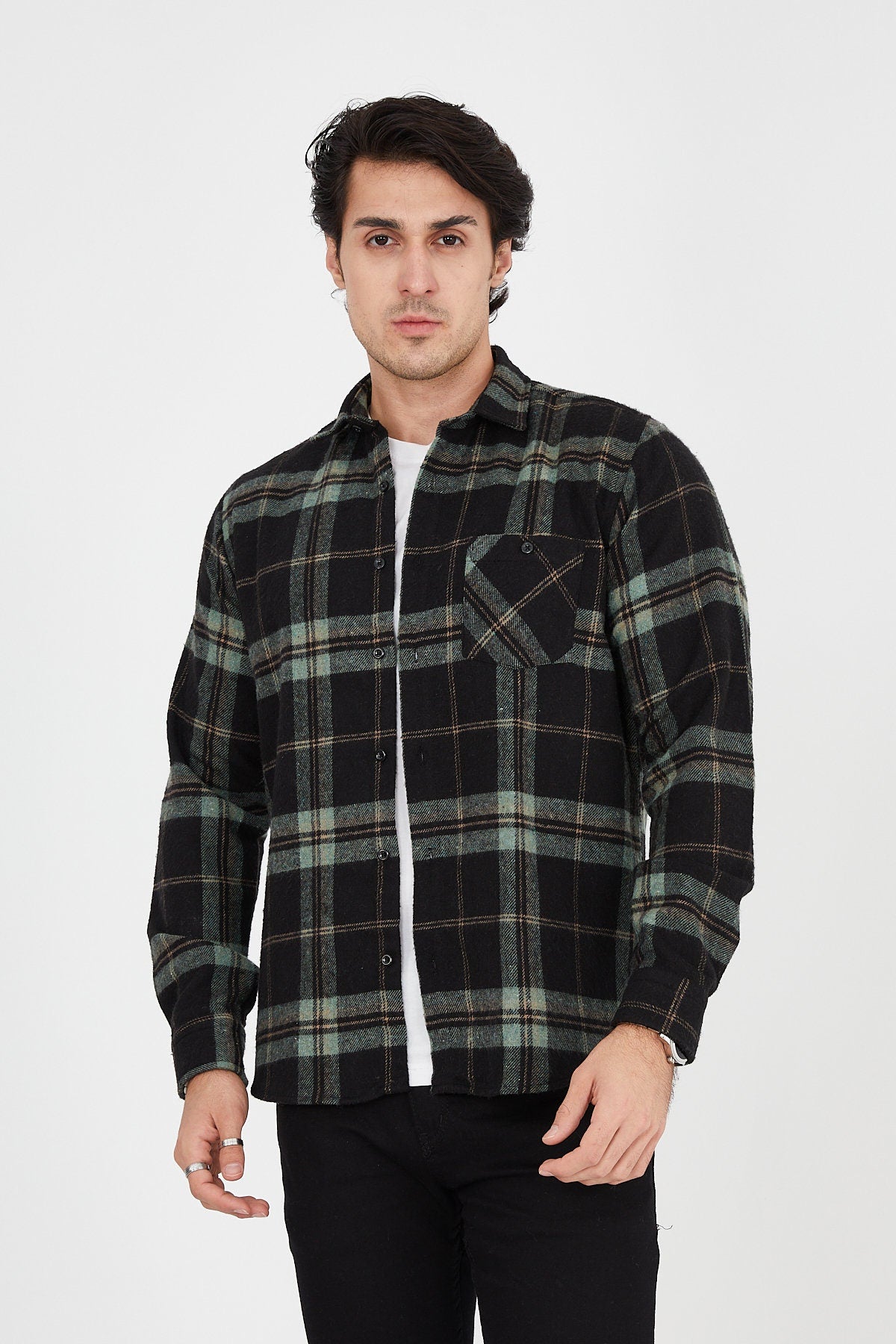 Unisex Oversized Green Plaid Lumberjack Jacket Shirt for Winter
