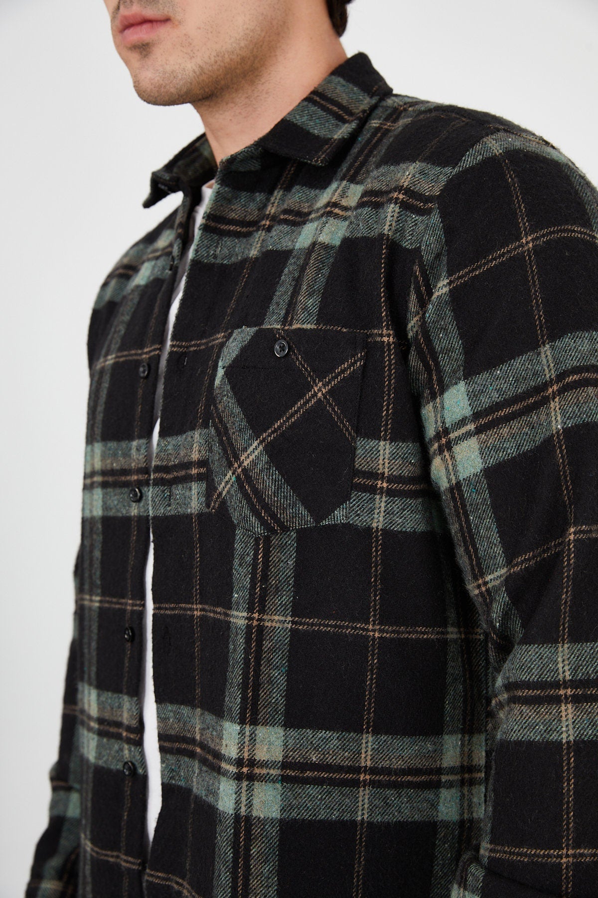 Unisex Oversized Green Plaid Lumberjack Jacket Shirt for Winter