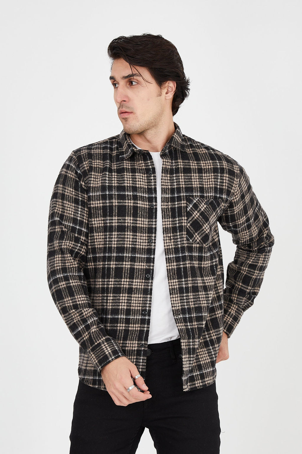 Unisex Oversized Brown Plaid Lumberjack Jacket Shirt for Winter