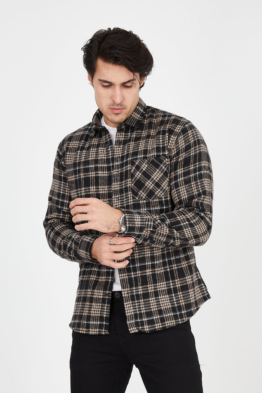 Unisex Oversized Brown Plaid Lumberjack Jacket Shirt for Winter
