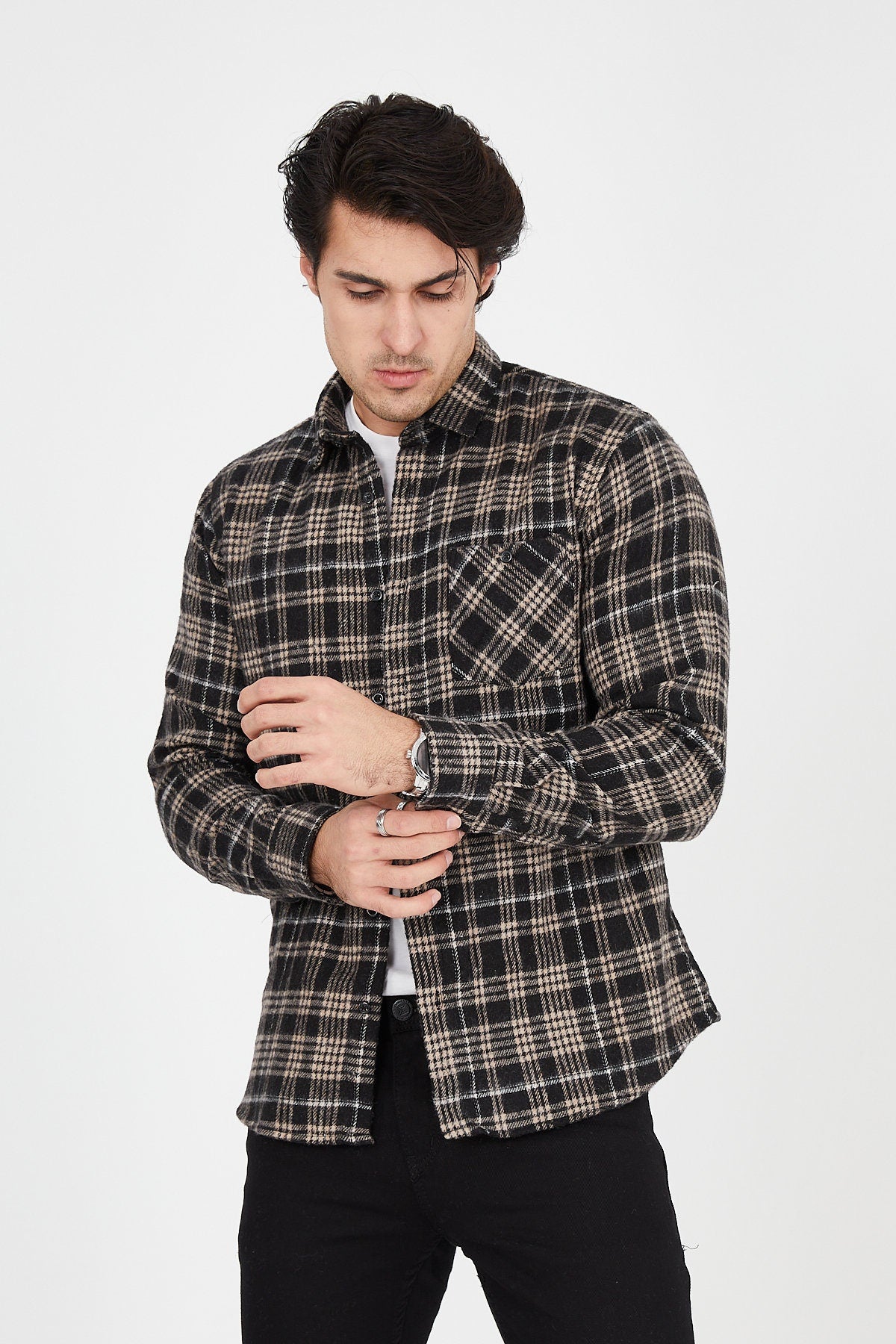 Unisex Oversized Brown Plaid Lumberjack Jacket Shirt for Winter