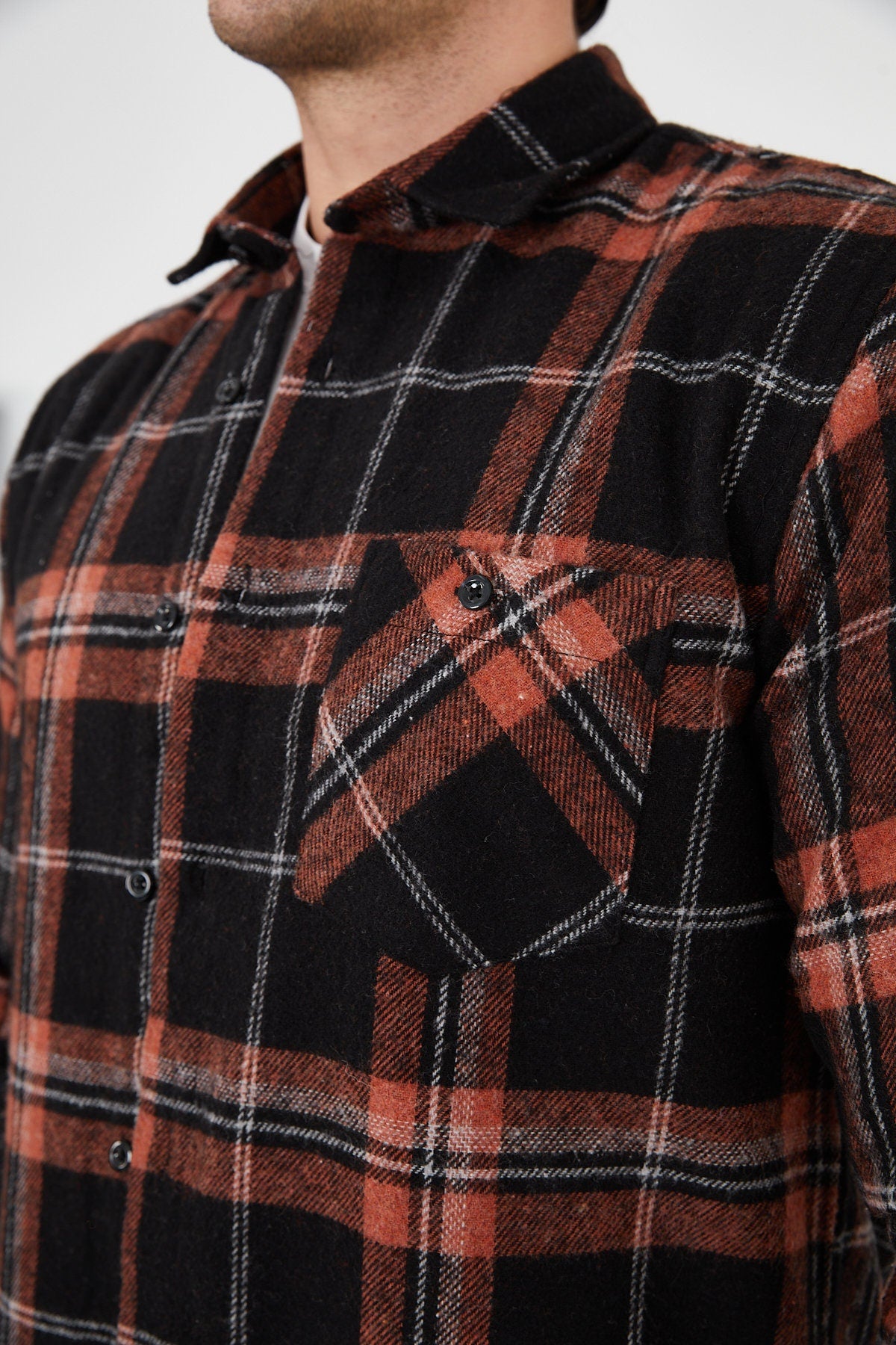 Unisex Oversized Orange Plaid Lumberjack Jacket Shirt for Winter