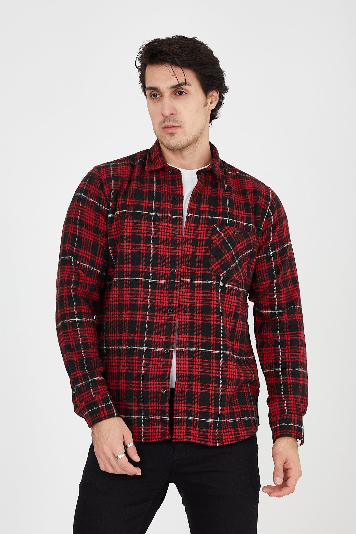 Unisex Oversized Red Plaid Lumberjack Jacket Shirt for Winter