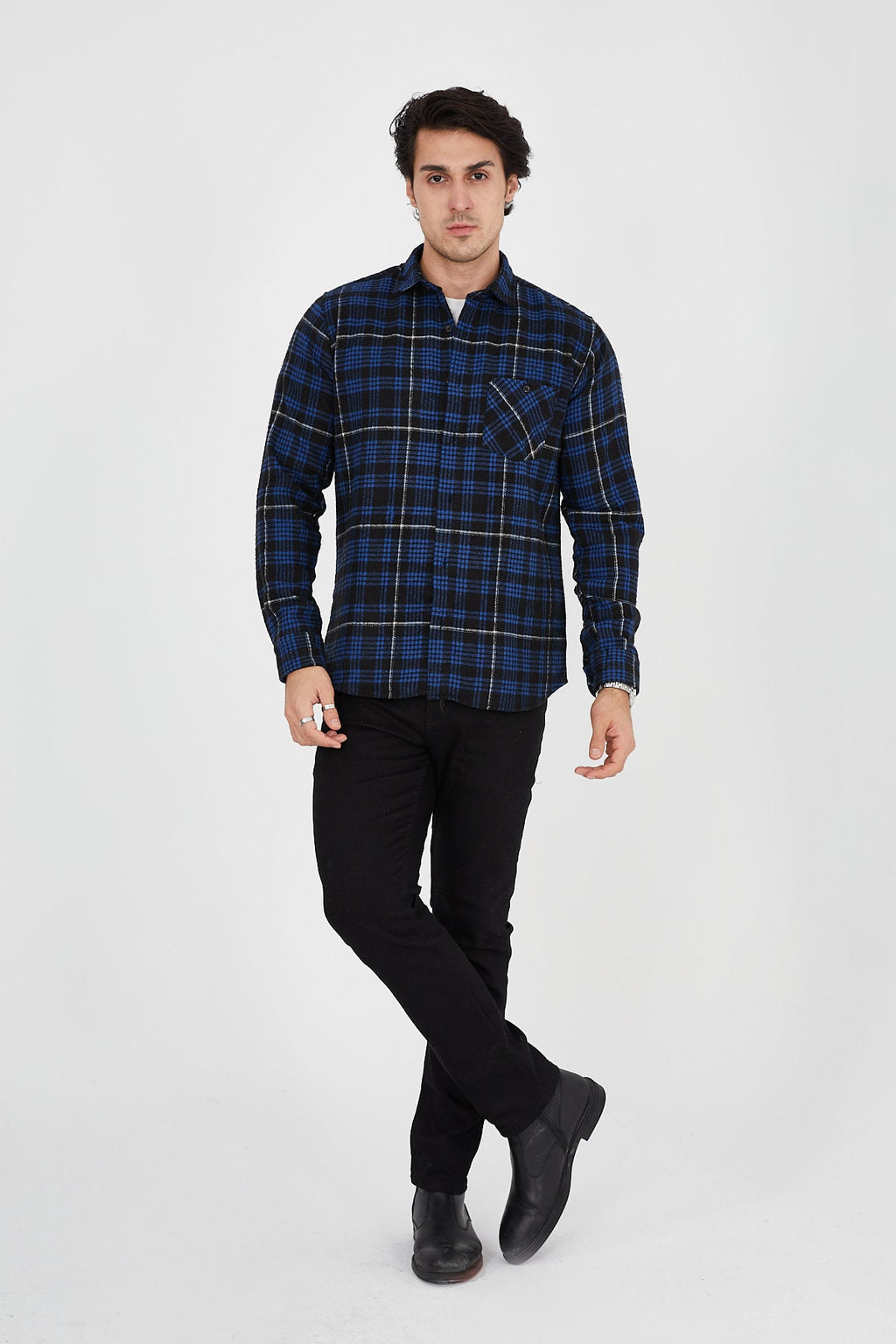 Unisex Oversized Blue Plaid Lumberjack Jacket Shirt for Winter