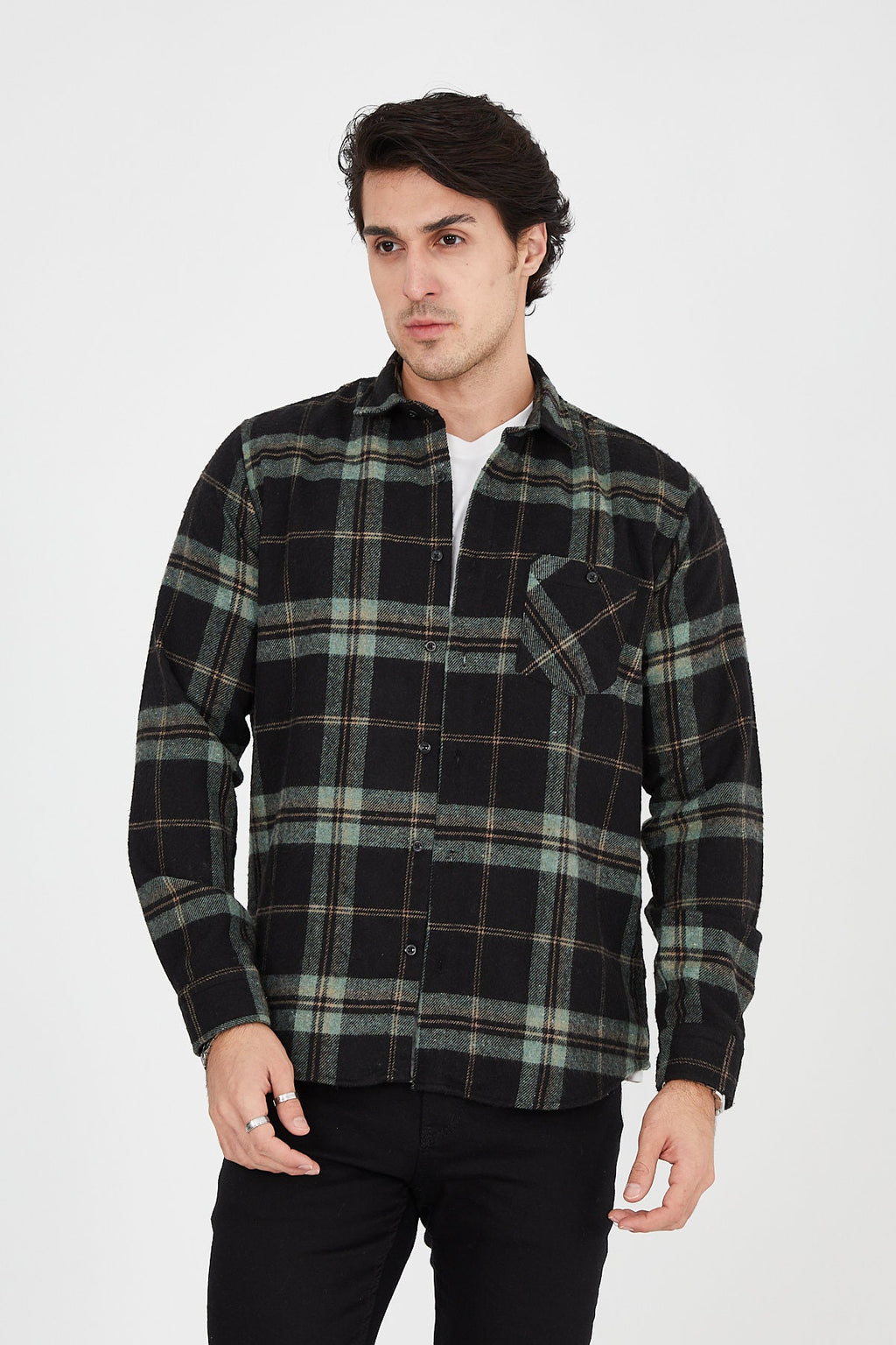 Unisex Oversized Green Plaid Lumberjack Jacket Shirt for Winter