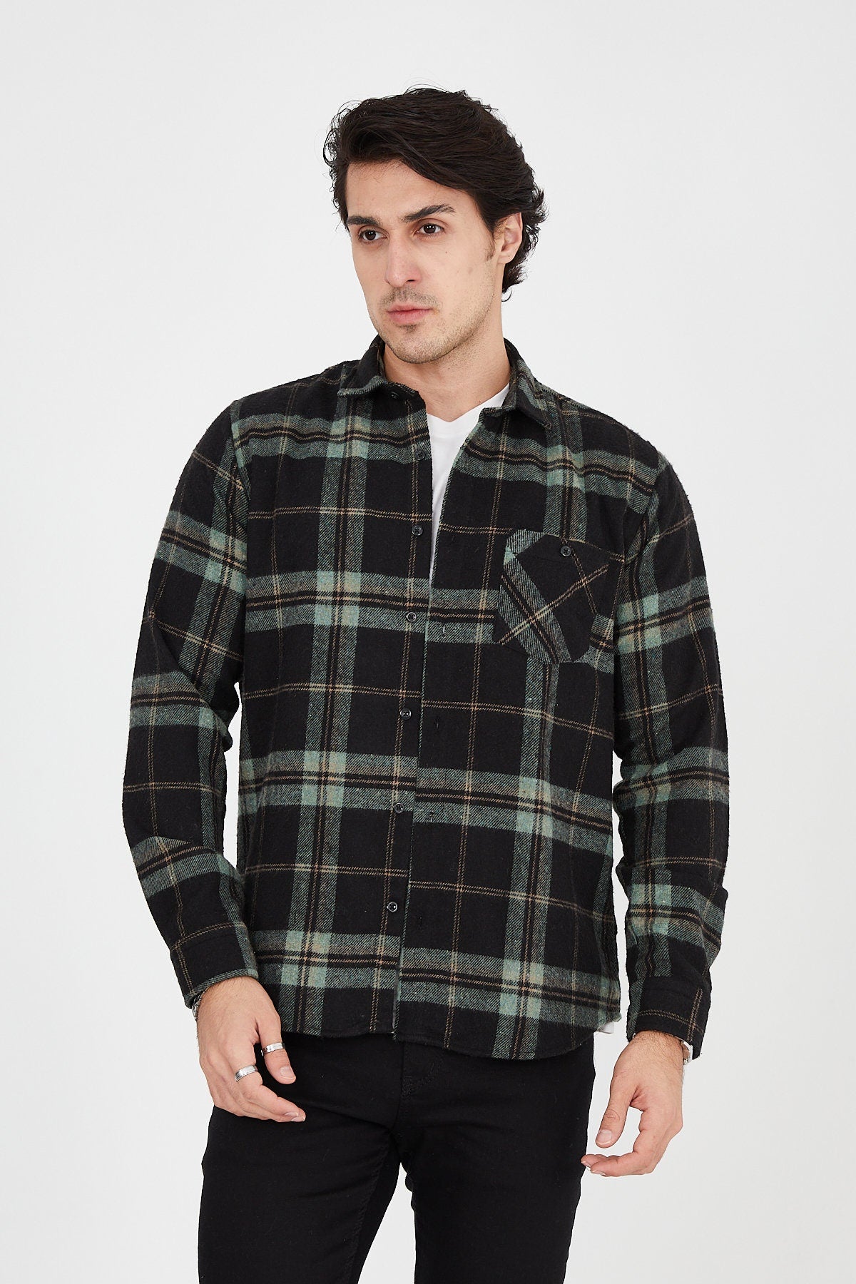 Unisex Oversized Green Plaid Lumberjack Jacket Shirt for Winter