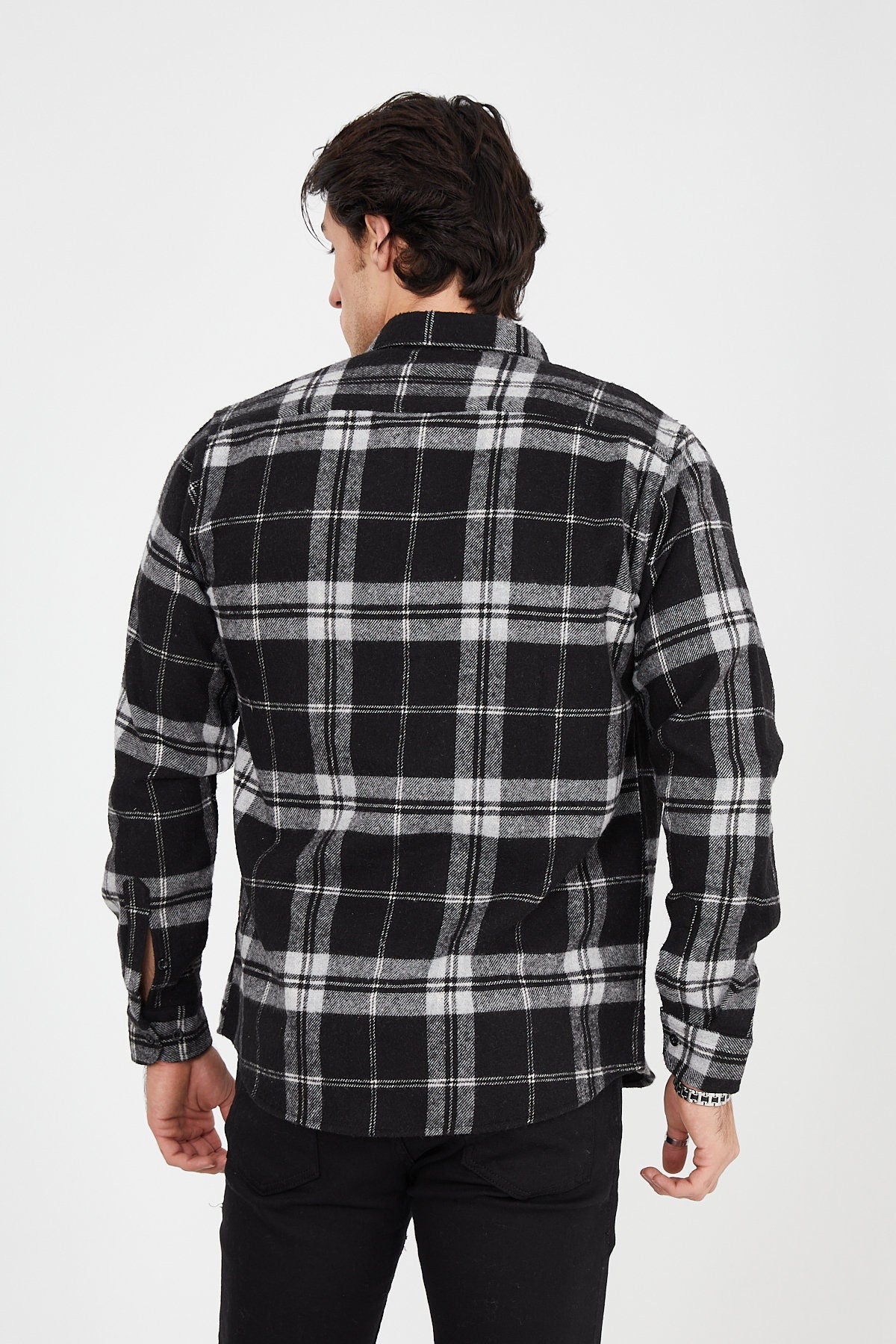 Unisex Oversized Black Plaid Lumberjack Jacket Shirt for Winter