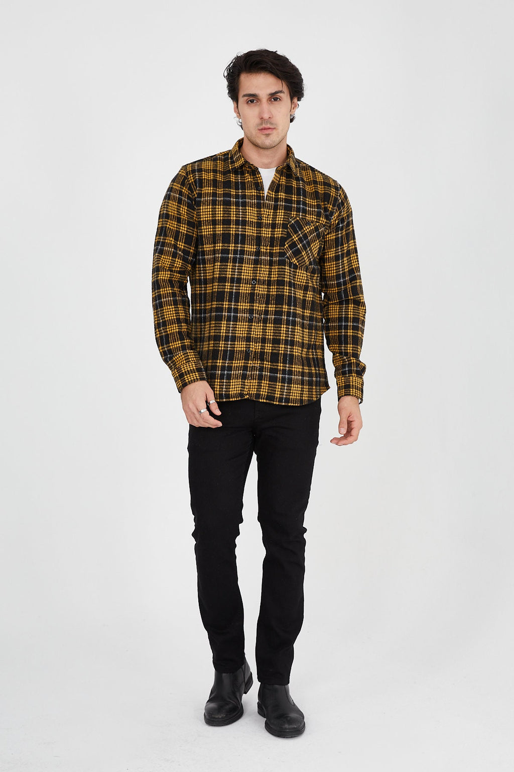Unisex Oversized Yellow Plaid Lumberjack Jacket Shirt for Winter