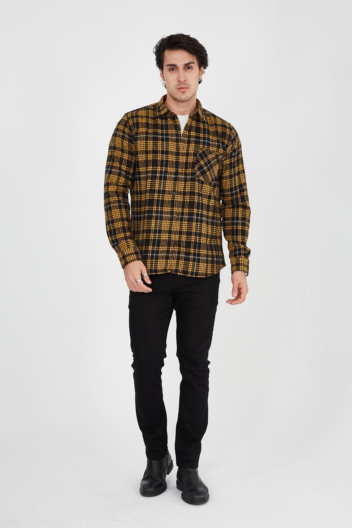 Unisex Oversized Yellow Plaid Lumberjack Jacket Shirt for Winter