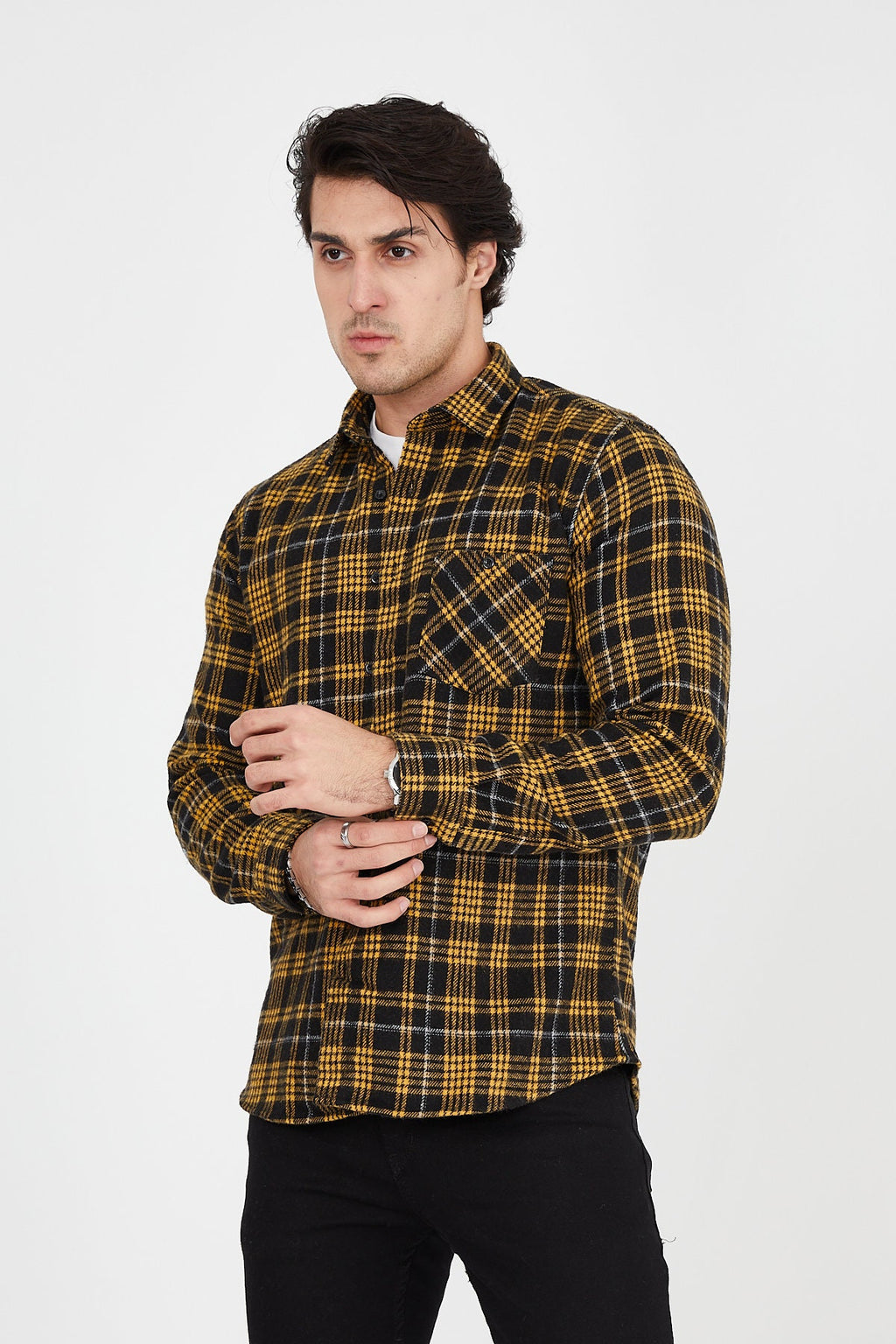 Unisex Oversized Yellow Plaid Lumberjack Jacket Shirt for Winter