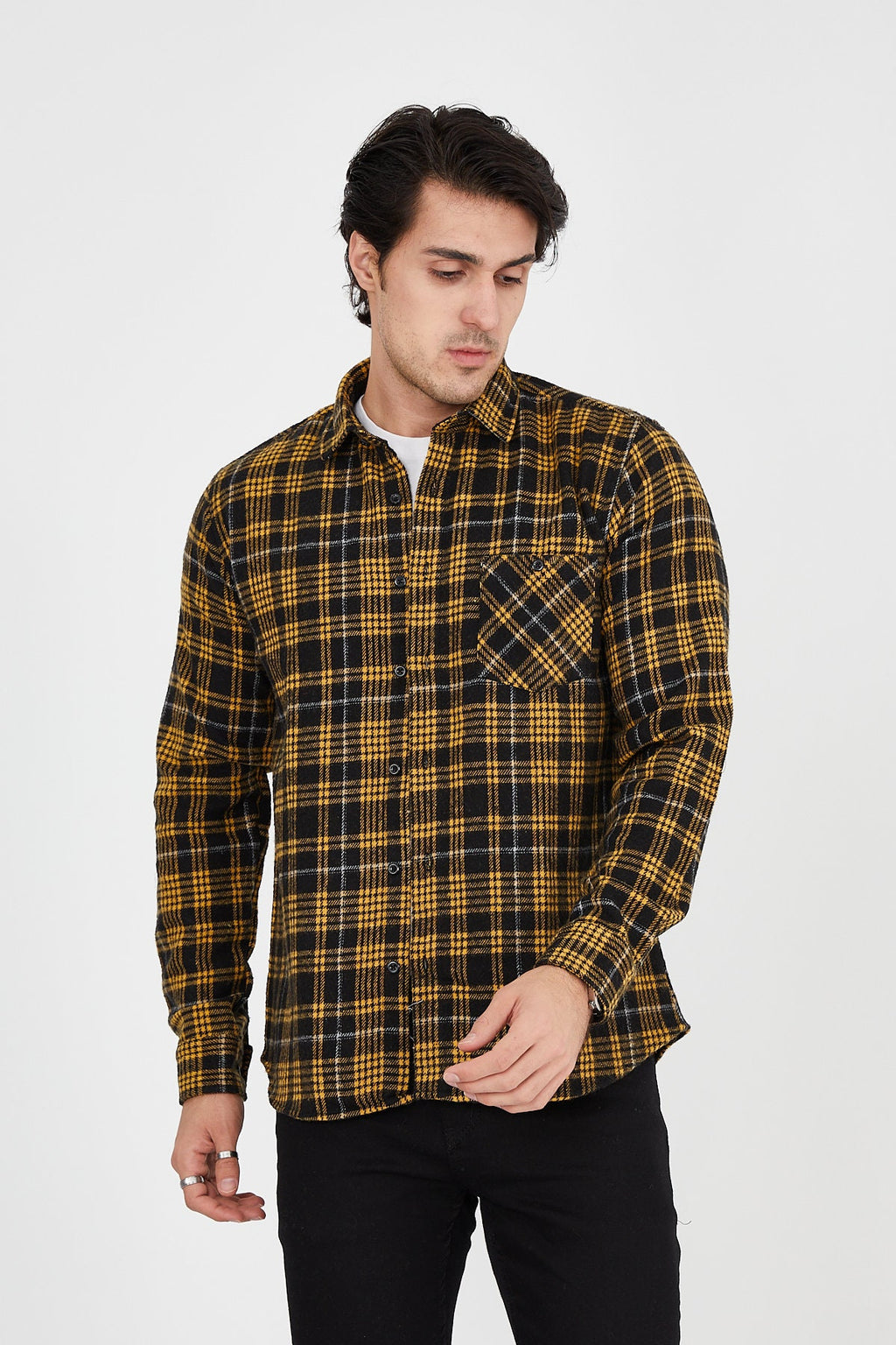 Unisex Oversized Yellow Plaid Lumberjack Jacket Shirt for Winter