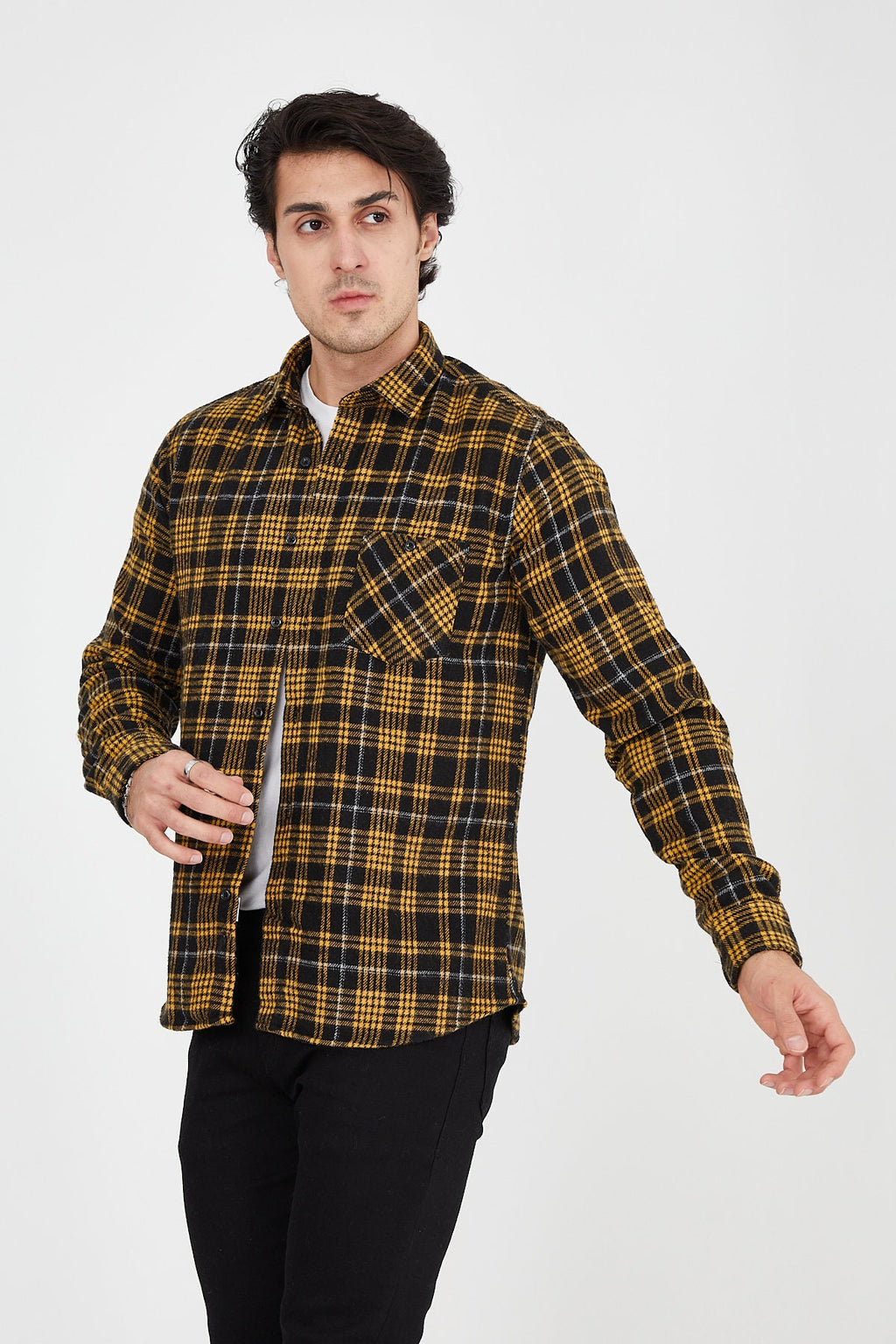 Unisex Oversized Yellow Plaid Lumberjack Jacket Shirt for Winter