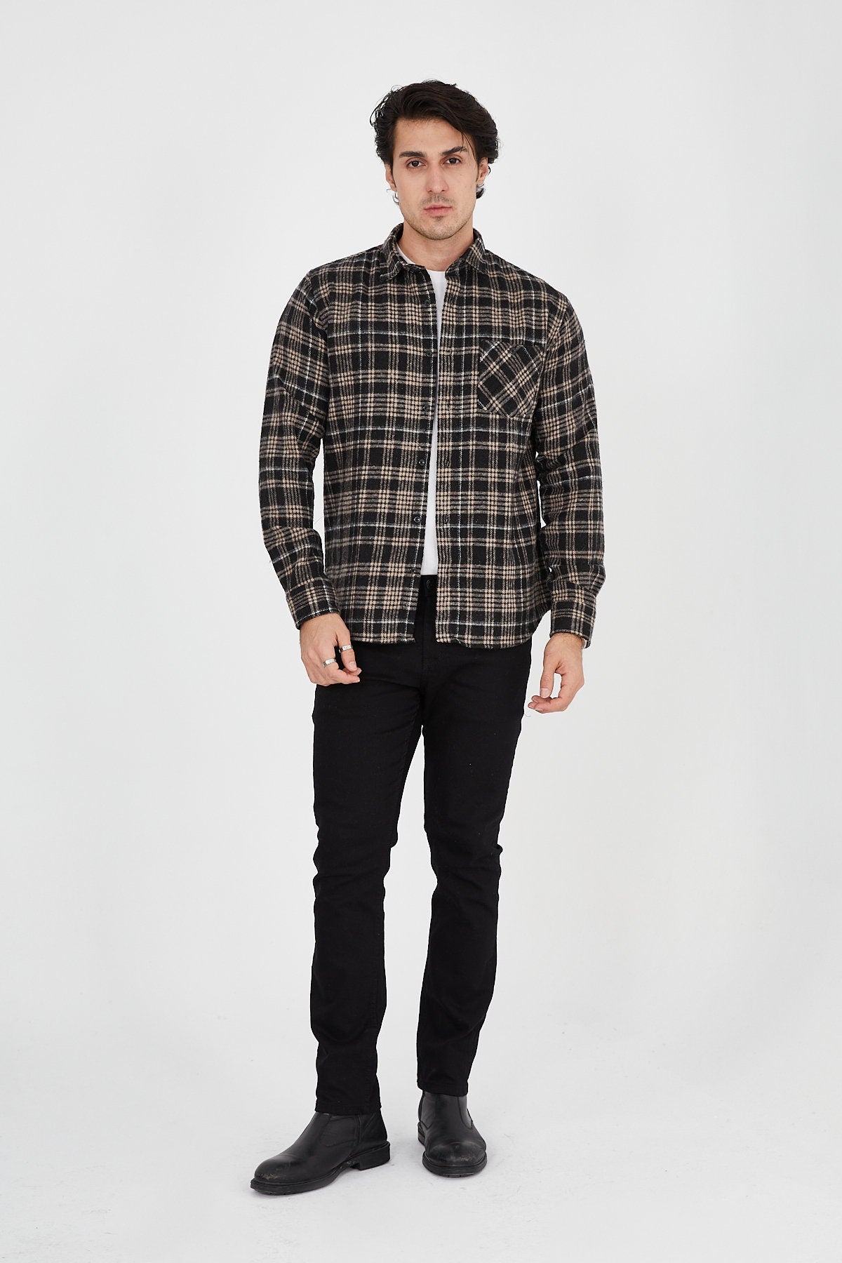 Unisex Oversized Brown Plaid Lumberjack Jacket Shirt for Winter